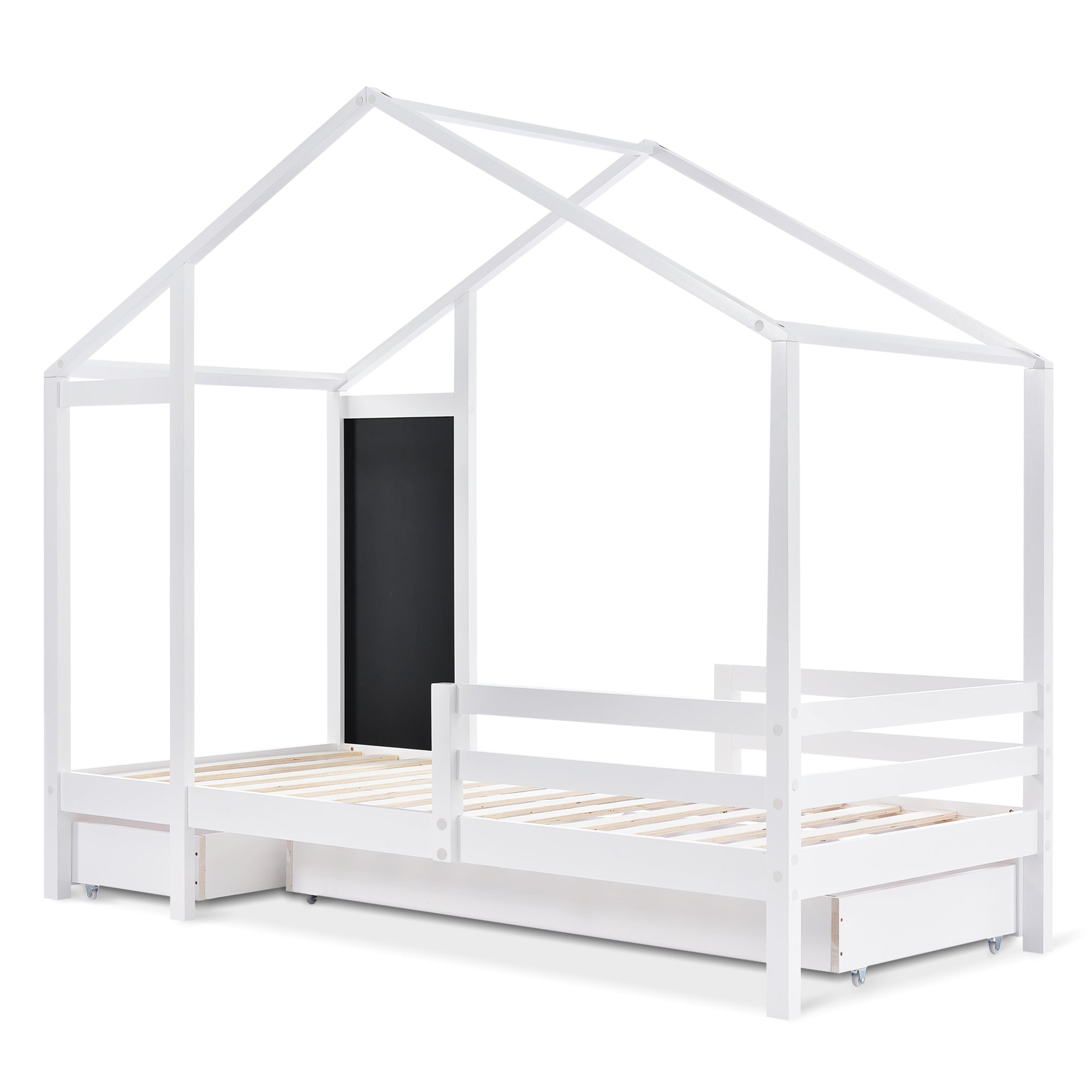 Logidon kinderbed huisbed 90x200 cm wit met plank en 2 lades