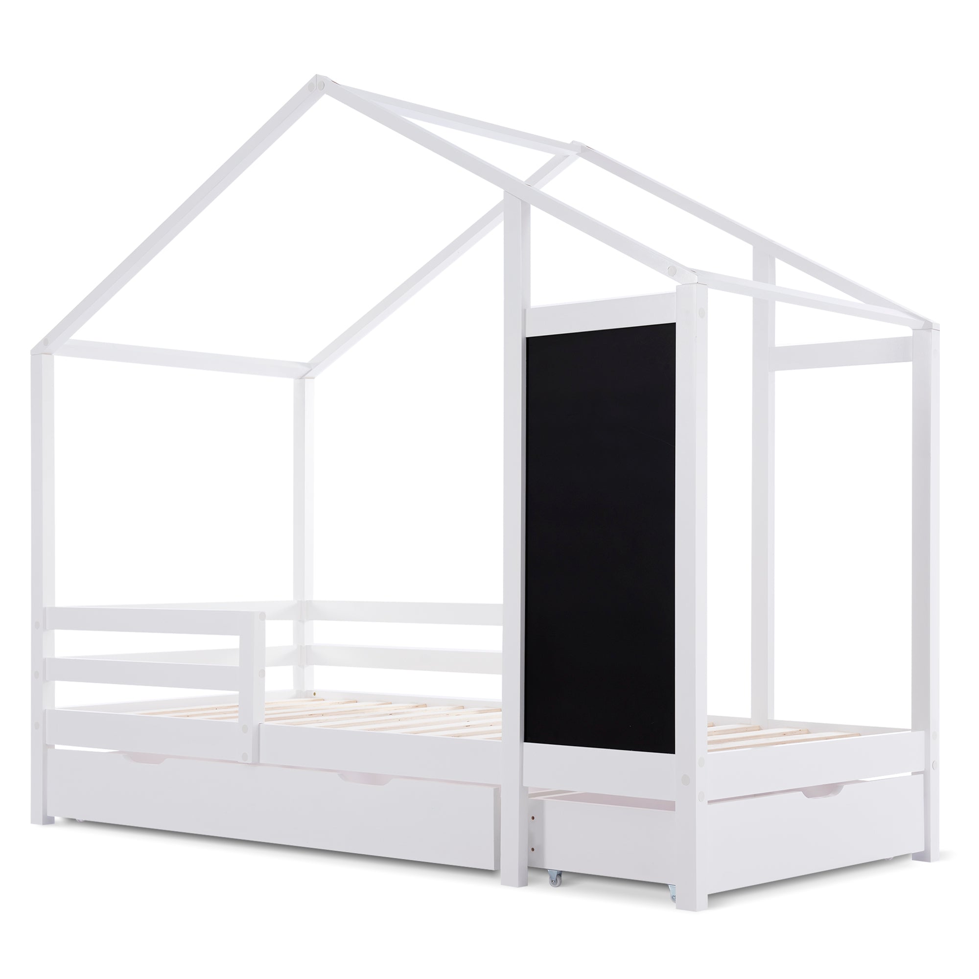 Logidon kinderbed huisbed 90x200 cm wit met plank en 2 lades