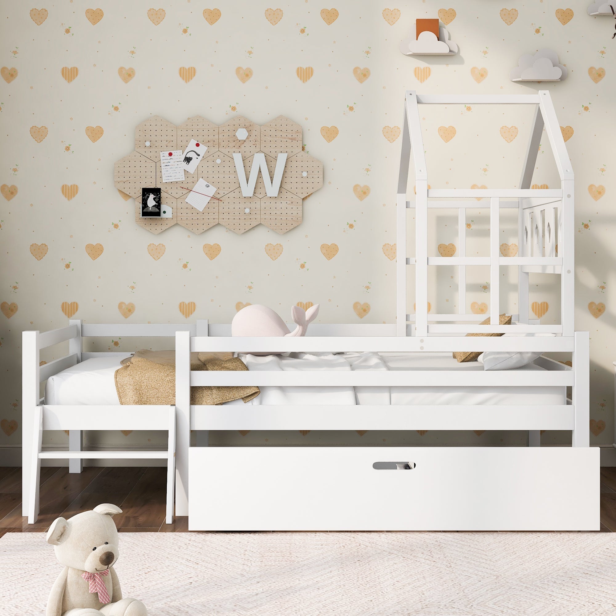 Logidon House Bed Kinderbed met ladder en lades 90x200 wit