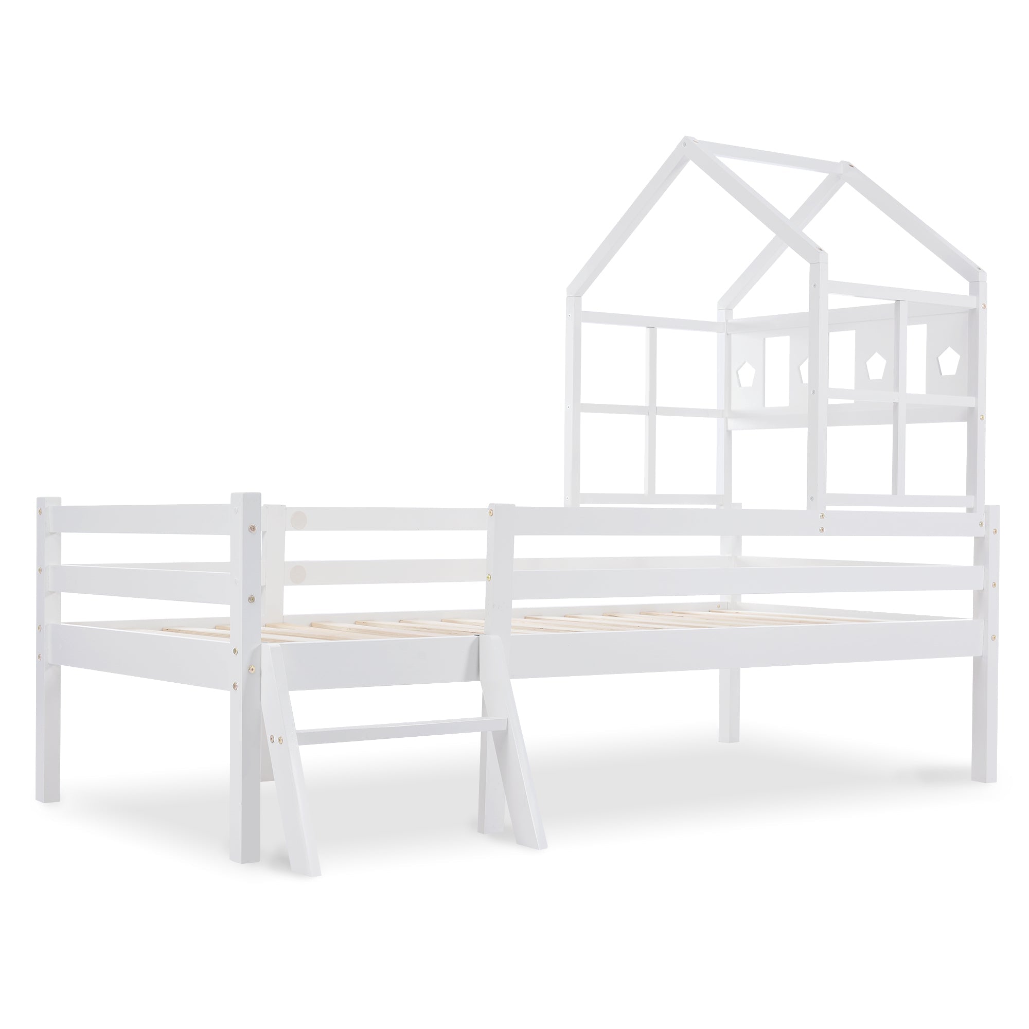 Logidon House Bed Kinderbed met ladder en lades 90x200 wit