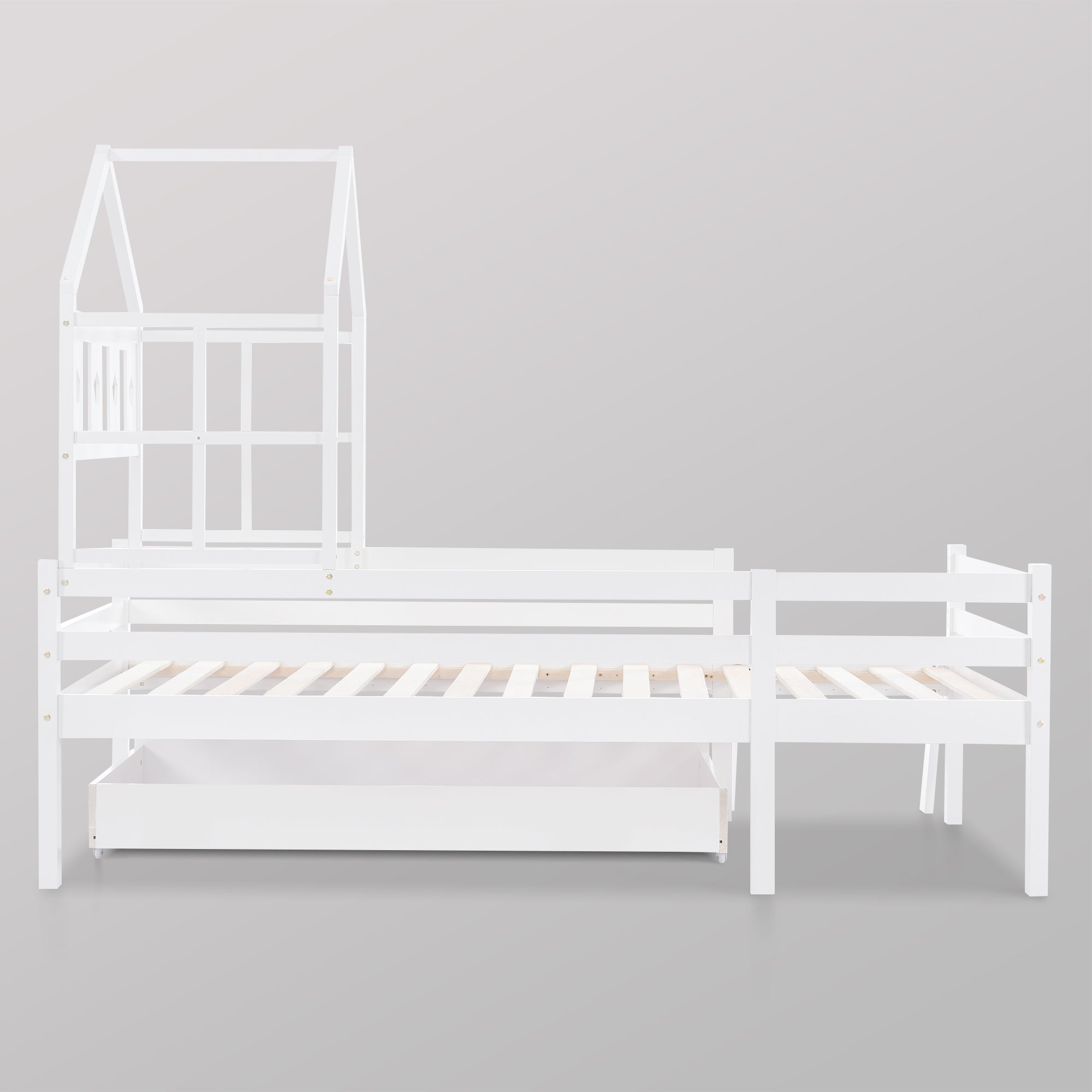 Logidon House Bed Kinderbed met ladder en lades 90x200 wit