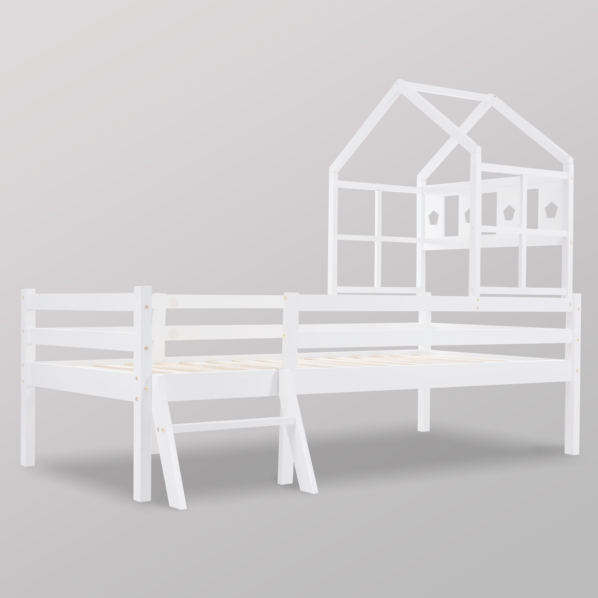 Logidon House Bed Kinderbed met ladder en lades 90x200 wit