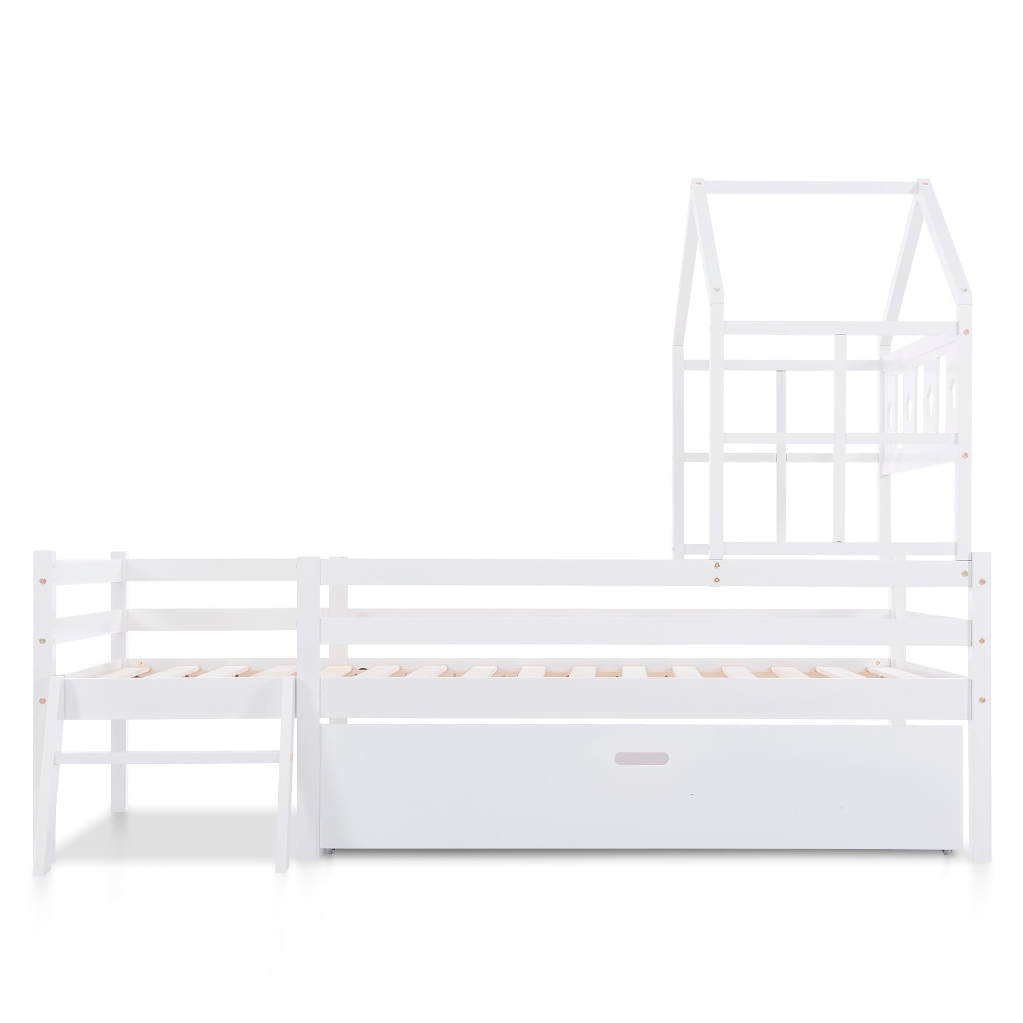 Logidon House Bed Kinderbed met ladder en lades 90x200 wit