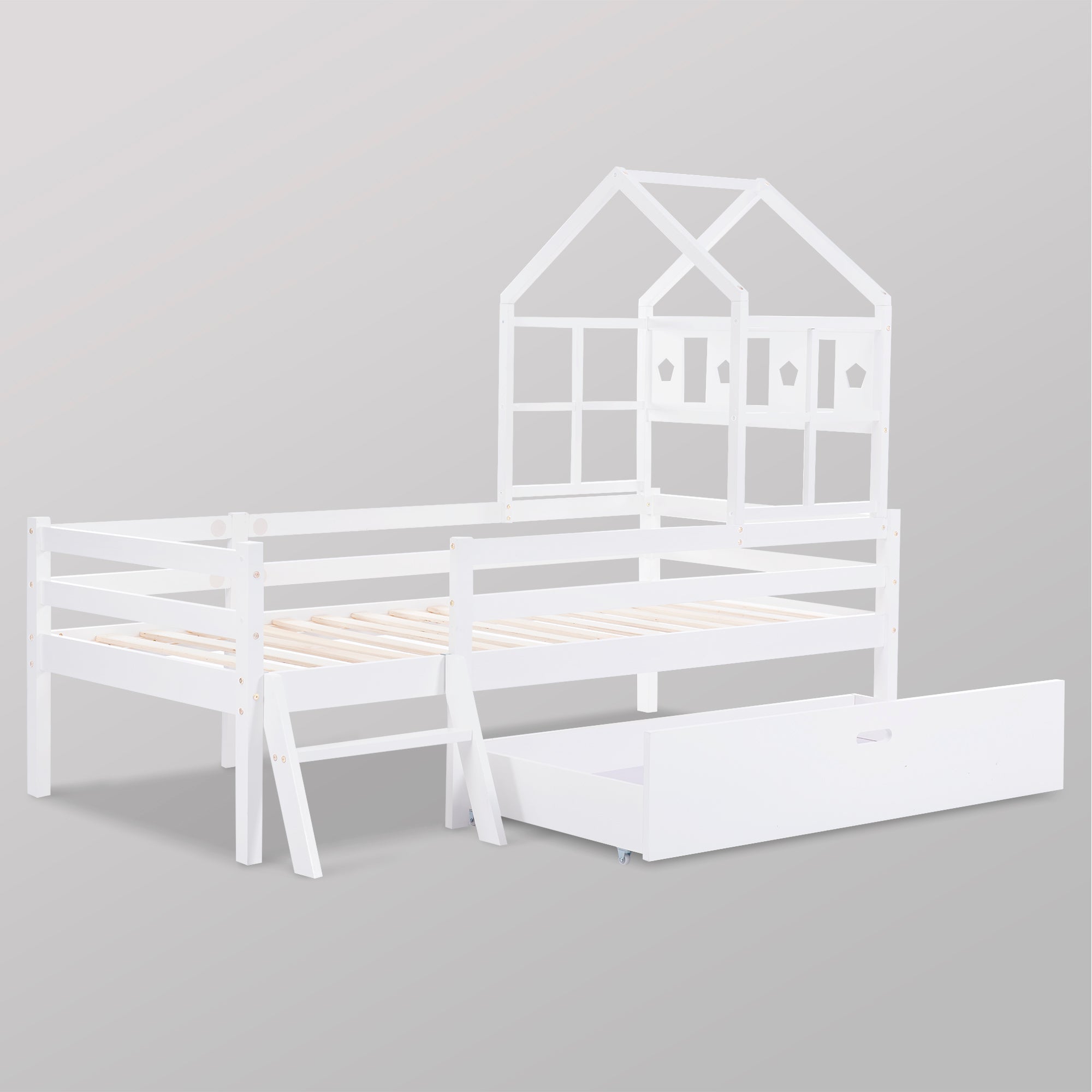 Logidon House Bed Kinderbed met ladder en lades 90x200 wit