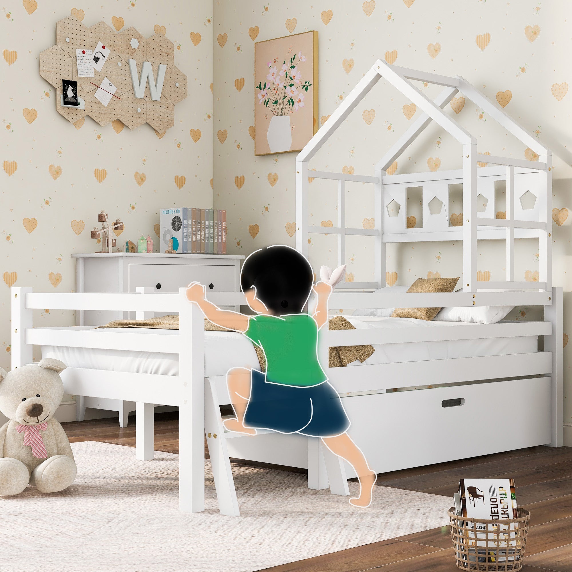 Logidon House Bed Kinderbed met ladder en lades 90x200 wit