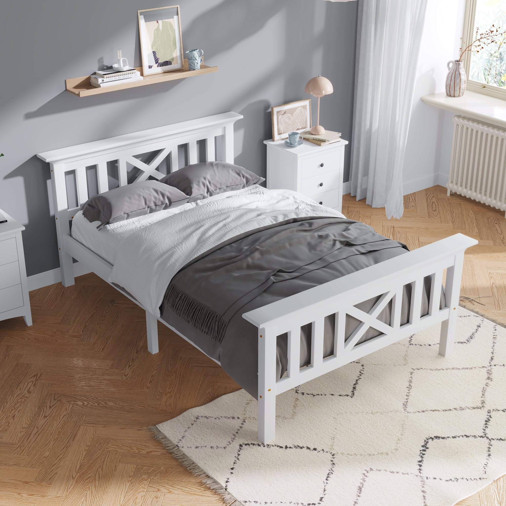 Logidon houten bed 90x200 wit eenpersoonsbed met lattenbodem x hoofdeinde