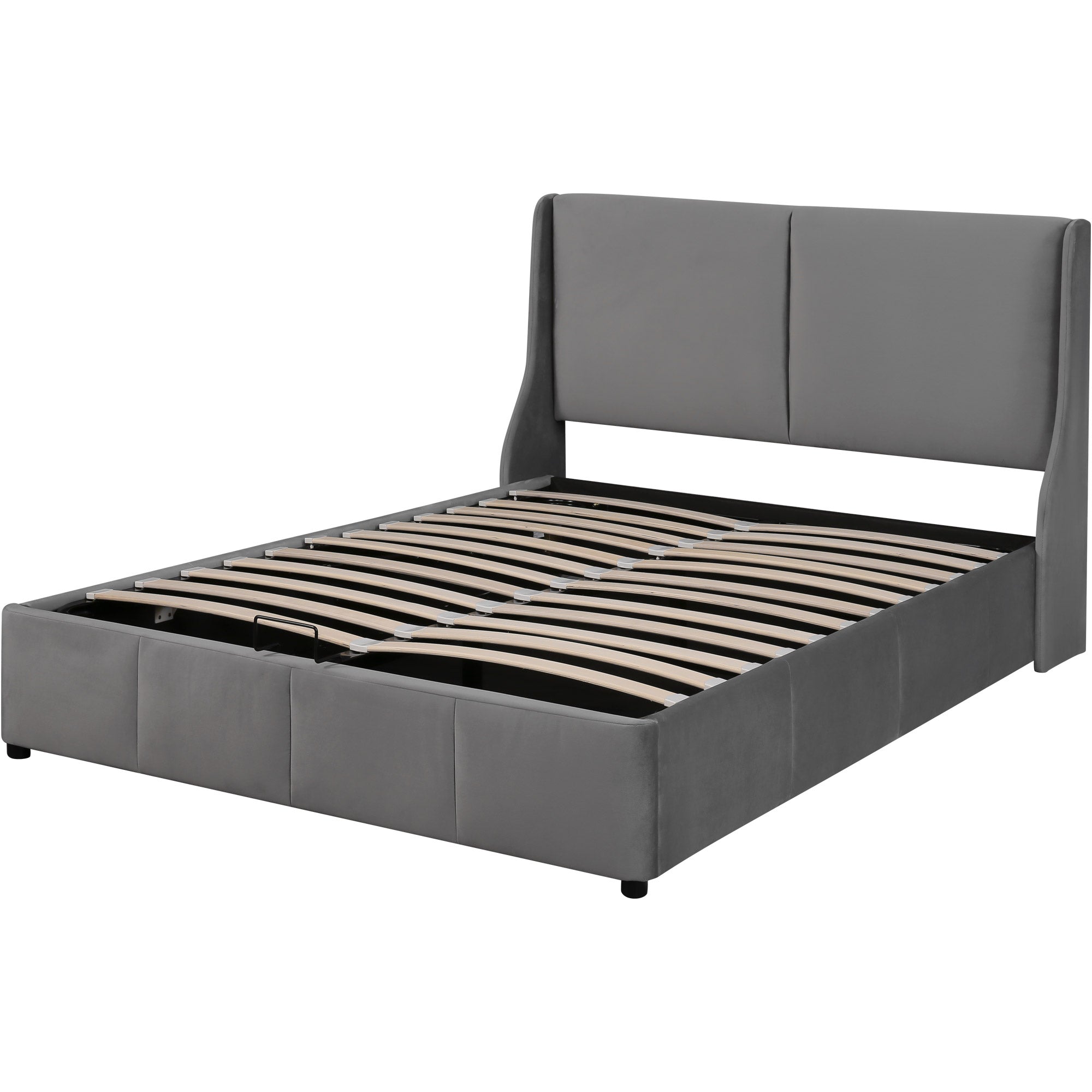Logidon gestoffeerd bed 140x200 grijs fluweel met hydraulische opbergruimte