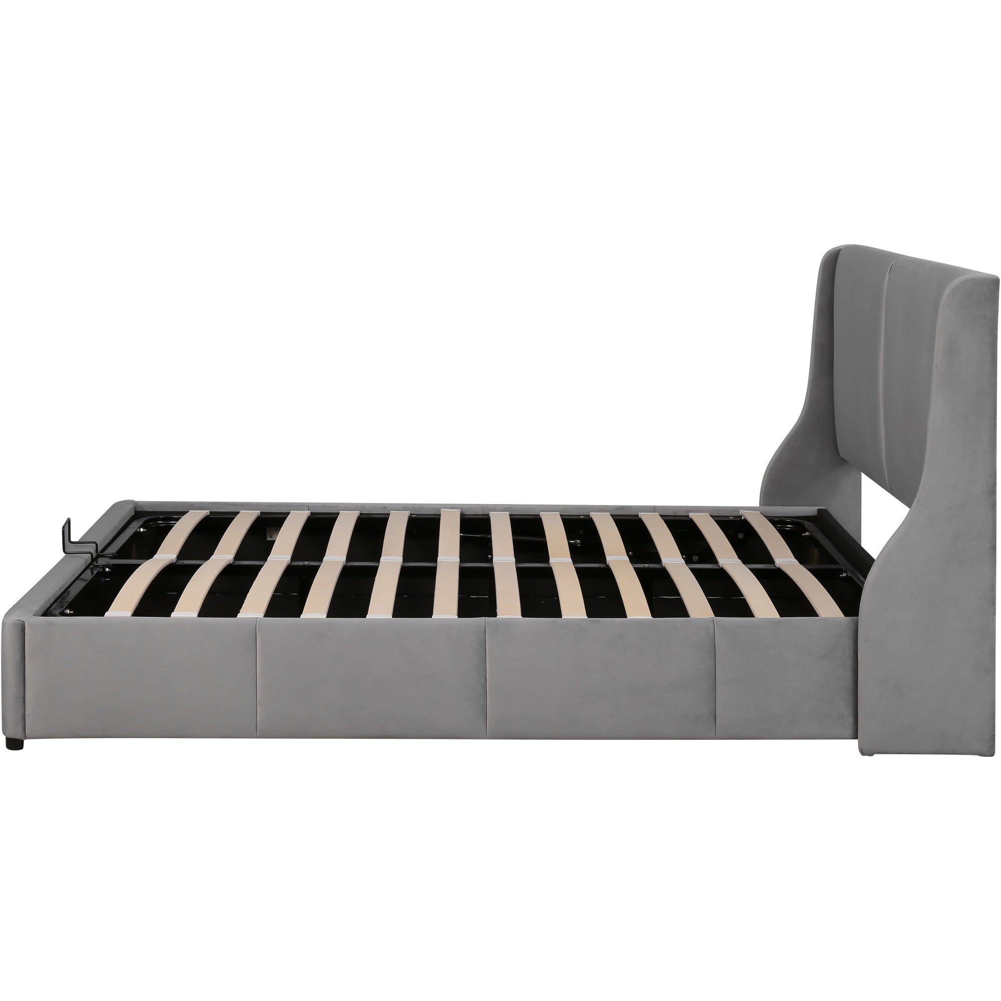 Logidon Padded Bed 140x190 With Hydraulic Storage Box Gray