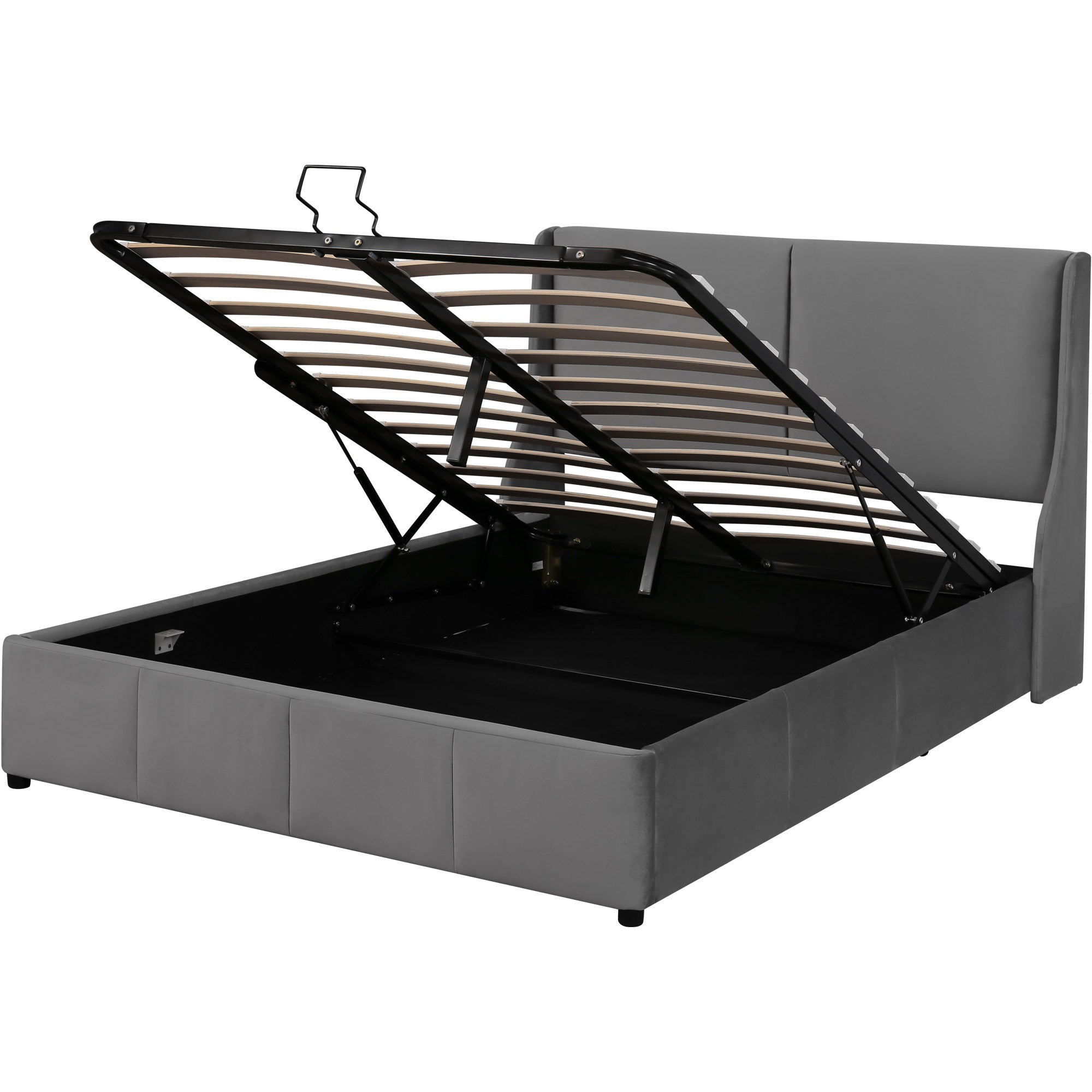 Logidon Padded Bed 140x190 With Hydraulic Storage Box Gray