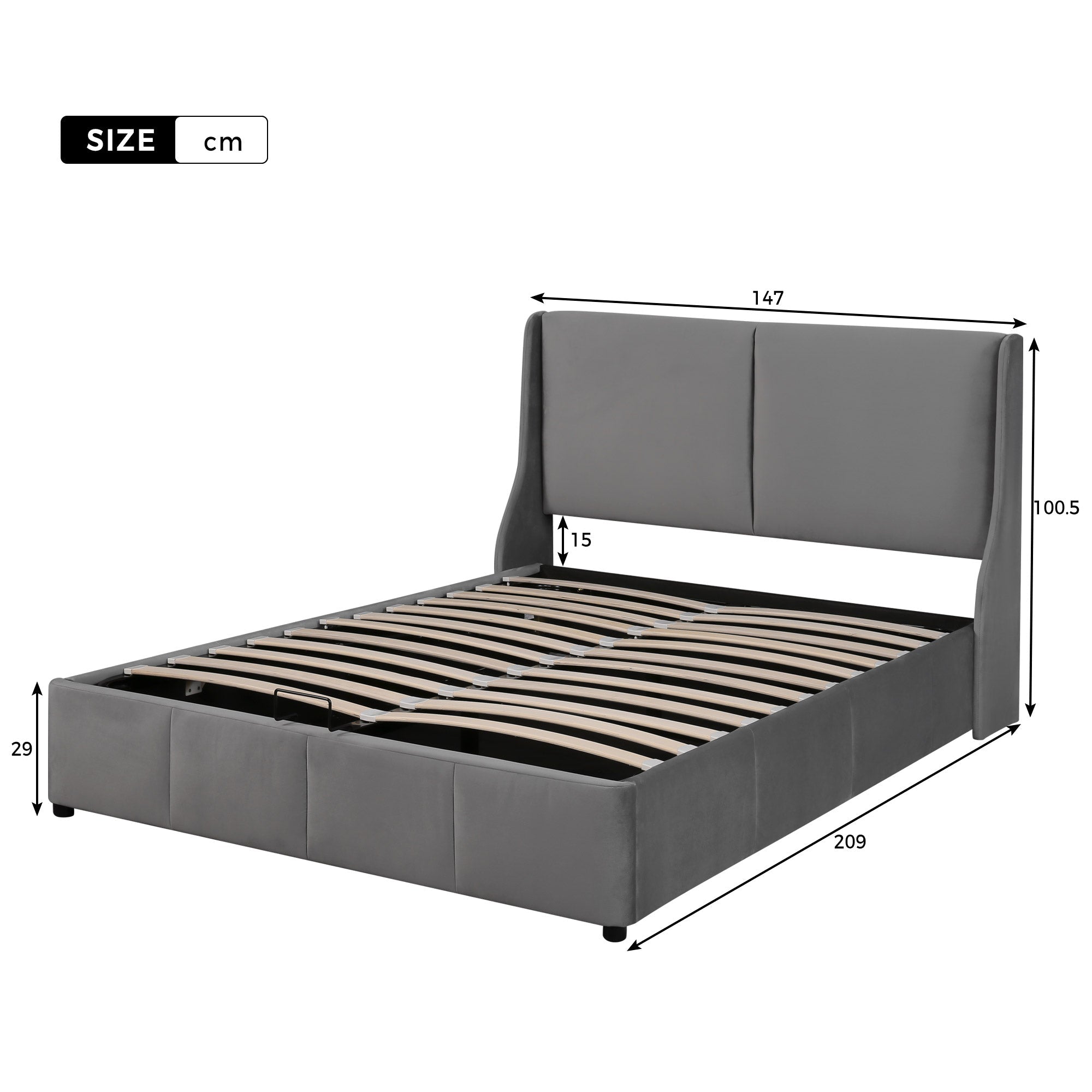 Logidon gestoffeerd bed 140x200 grijs fluweel met hydraulische opbergruimte