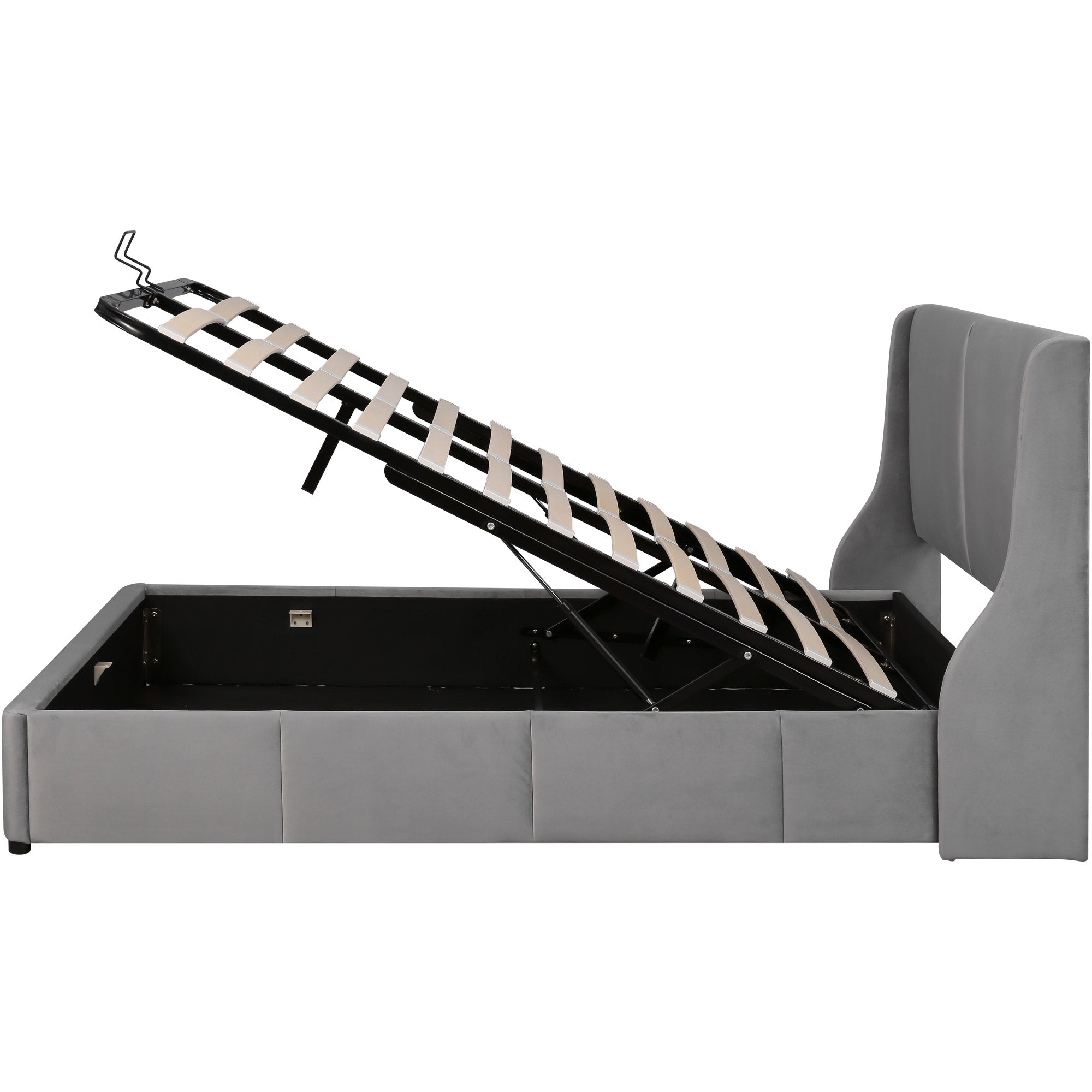 Logidon Padded Bed 140x190 With Hydraulic Storage Box Gray