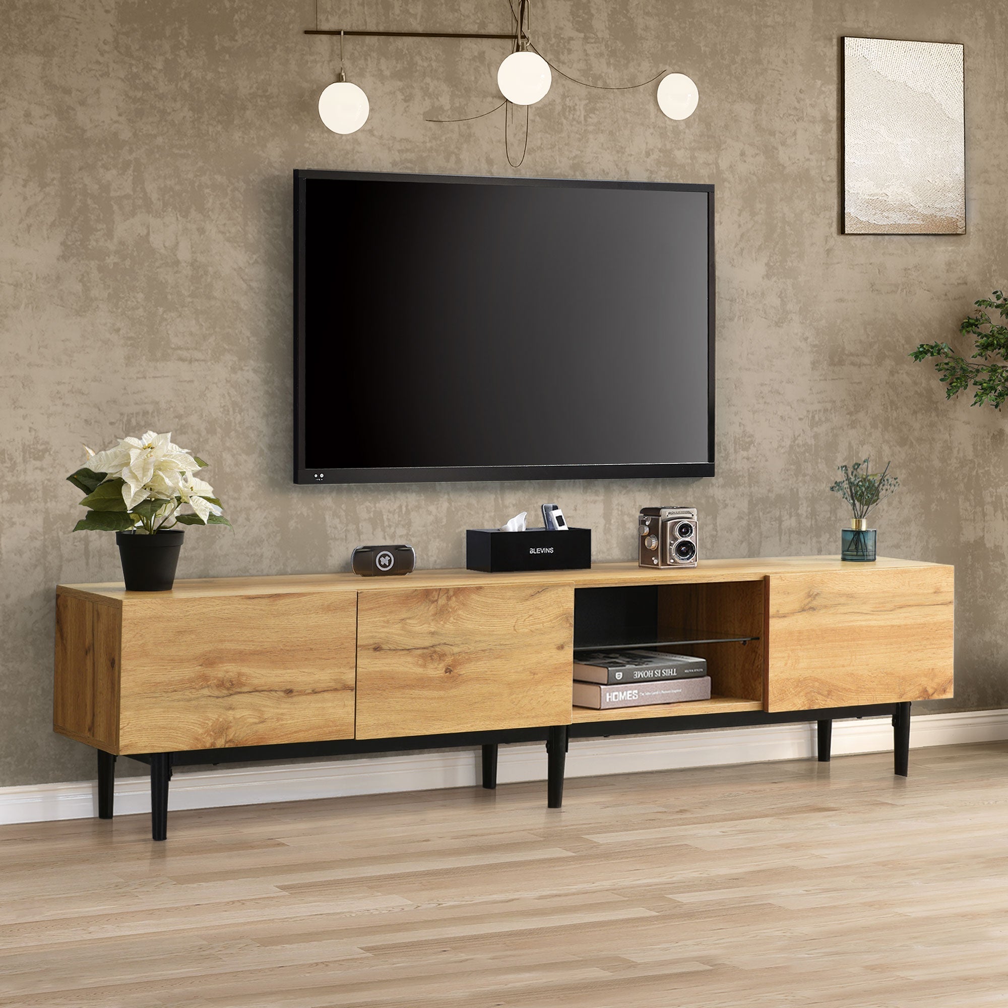 Logidon Modern TV-meubel eiken bruin MDF 175 cm LED-verlichting