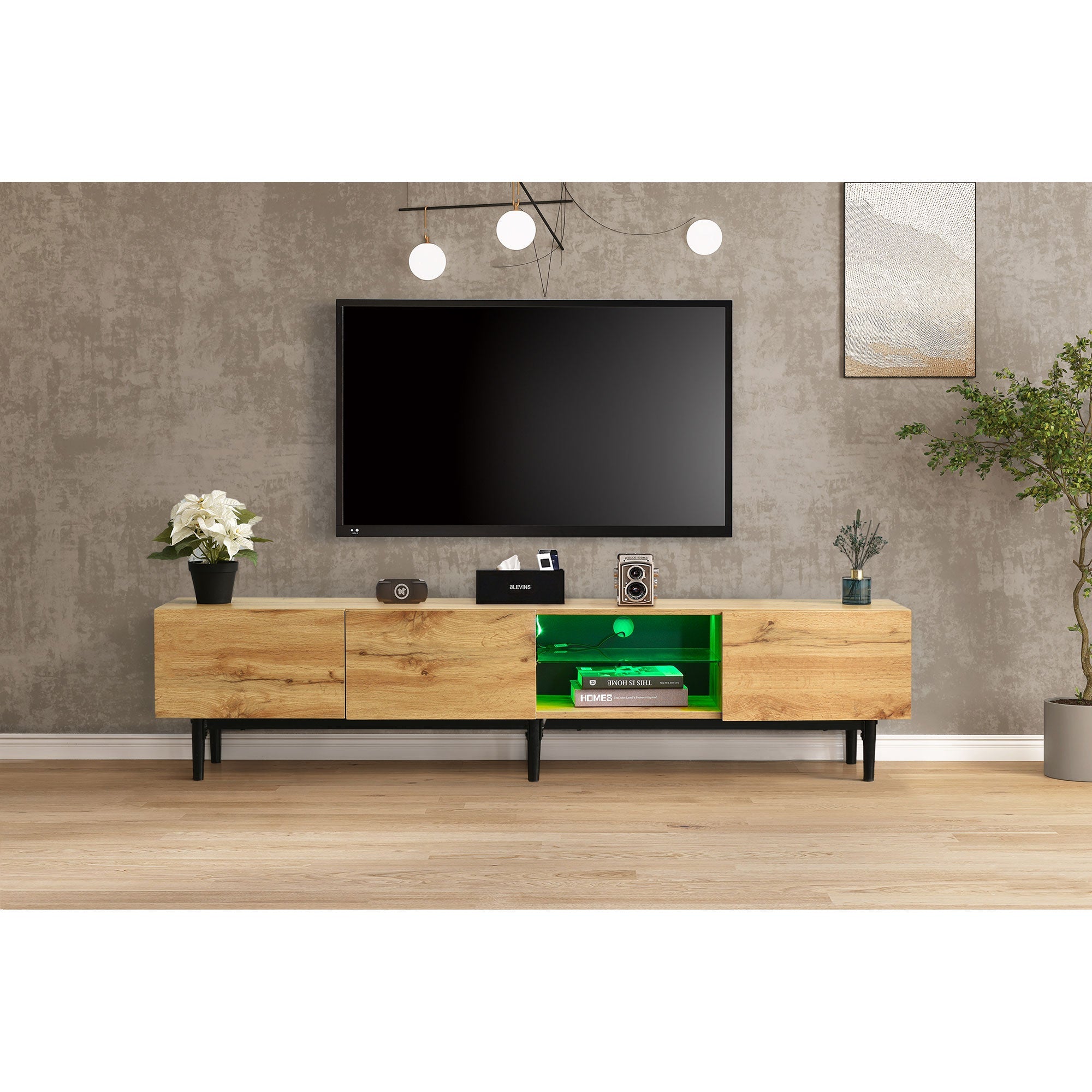 Logidon Modern TV-meubel eiken bruin MDF 175 cm LED-verlichting