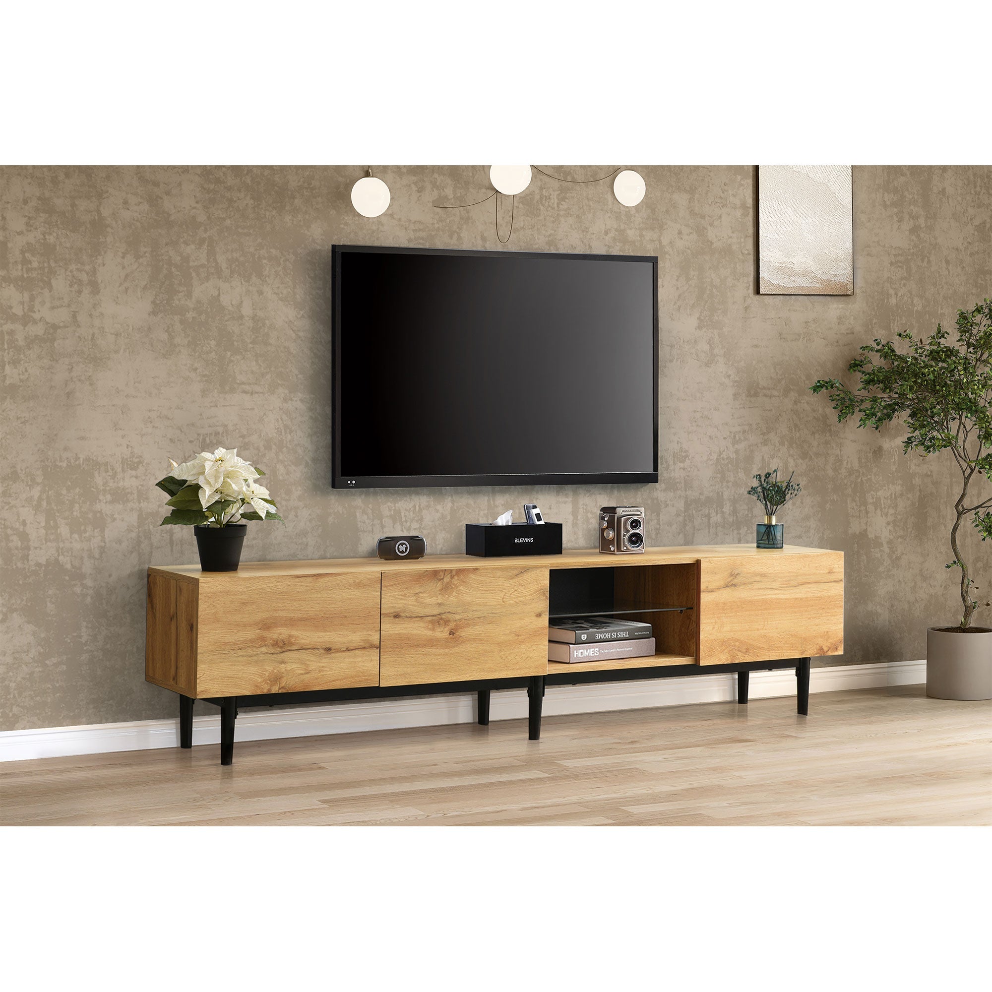 Logidon Modern TV-meubel eiken bruin MDF 175 cm LED-verlichting