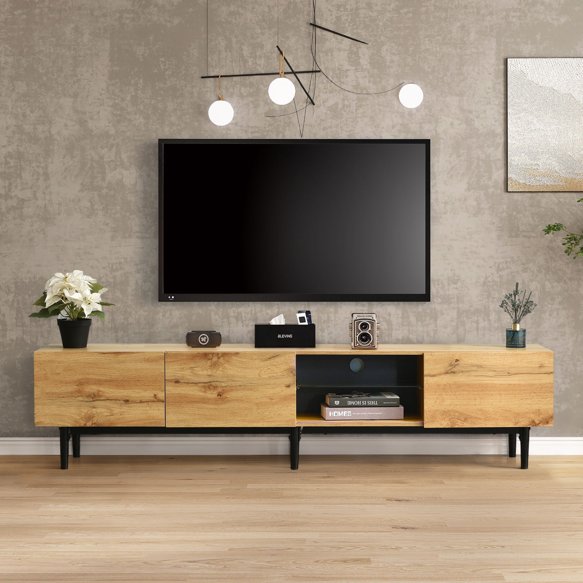 Logidon Modern TV-meubel eiken bruin MDF 175 cm LED-verlichting
