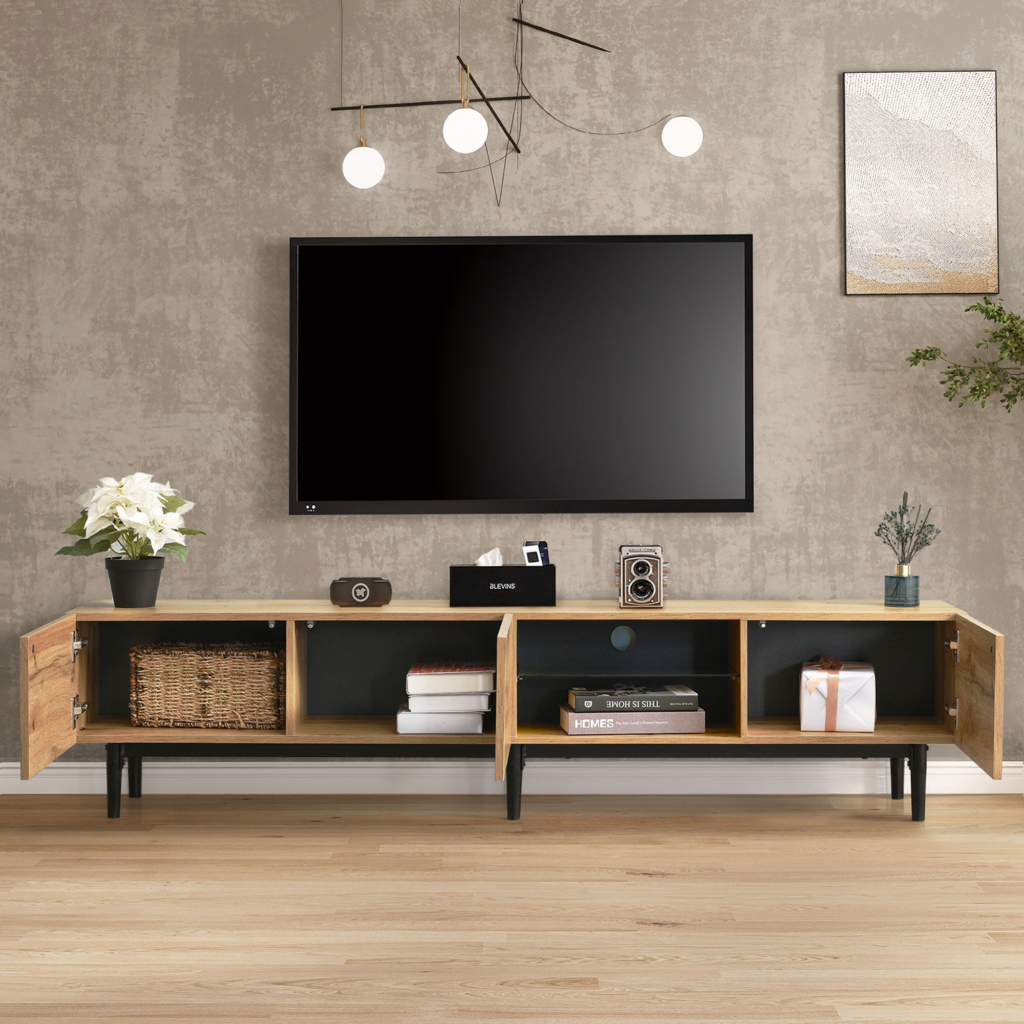 Logidon Modern TV-meubel eiken bruin MDF 175 cm LED-verlichting