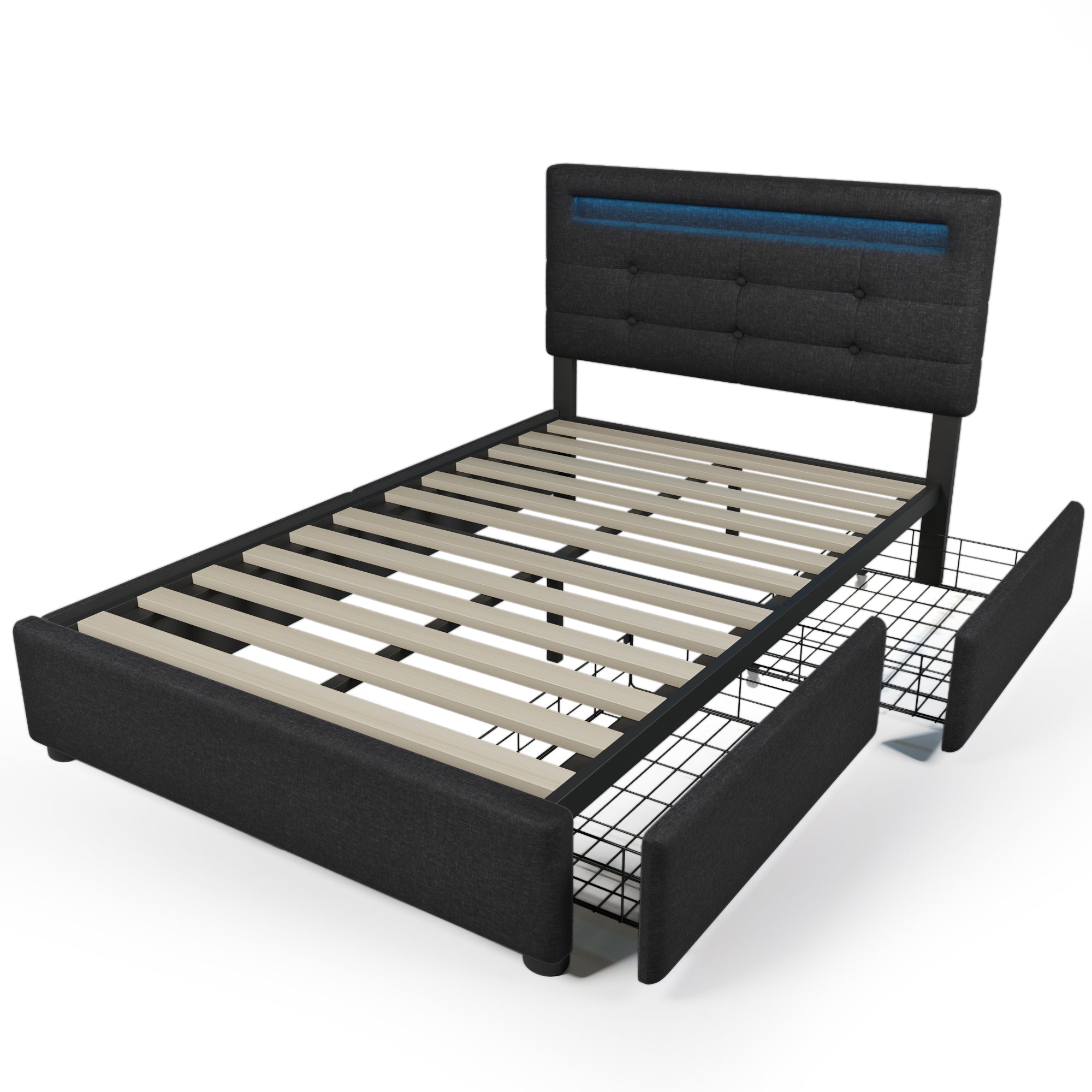 Logidon bedframe met LED-verlichting en 2 lades 90x200 zwart