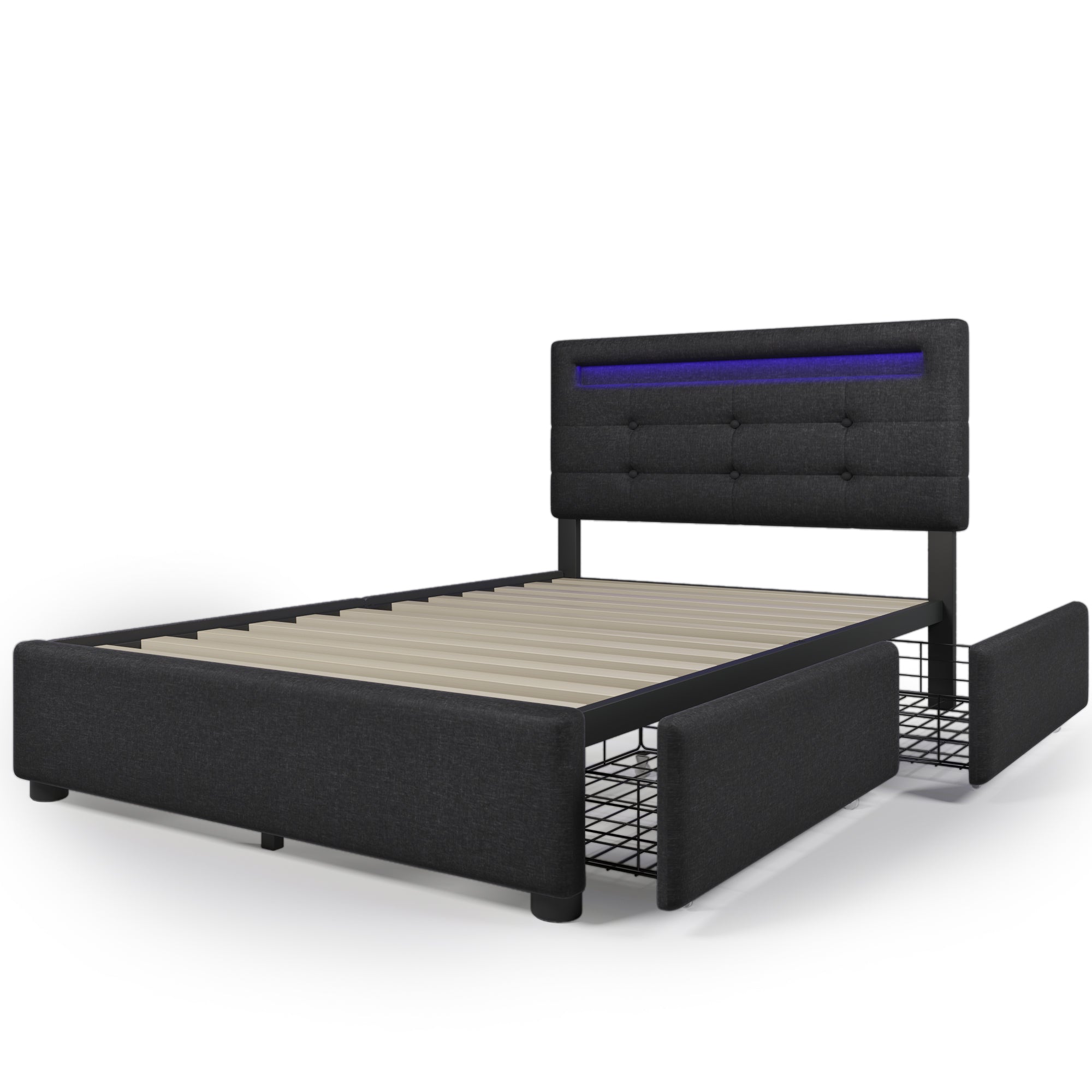 Logidon bedframe met LED-verlichting en 2 lades 90x200 zwart