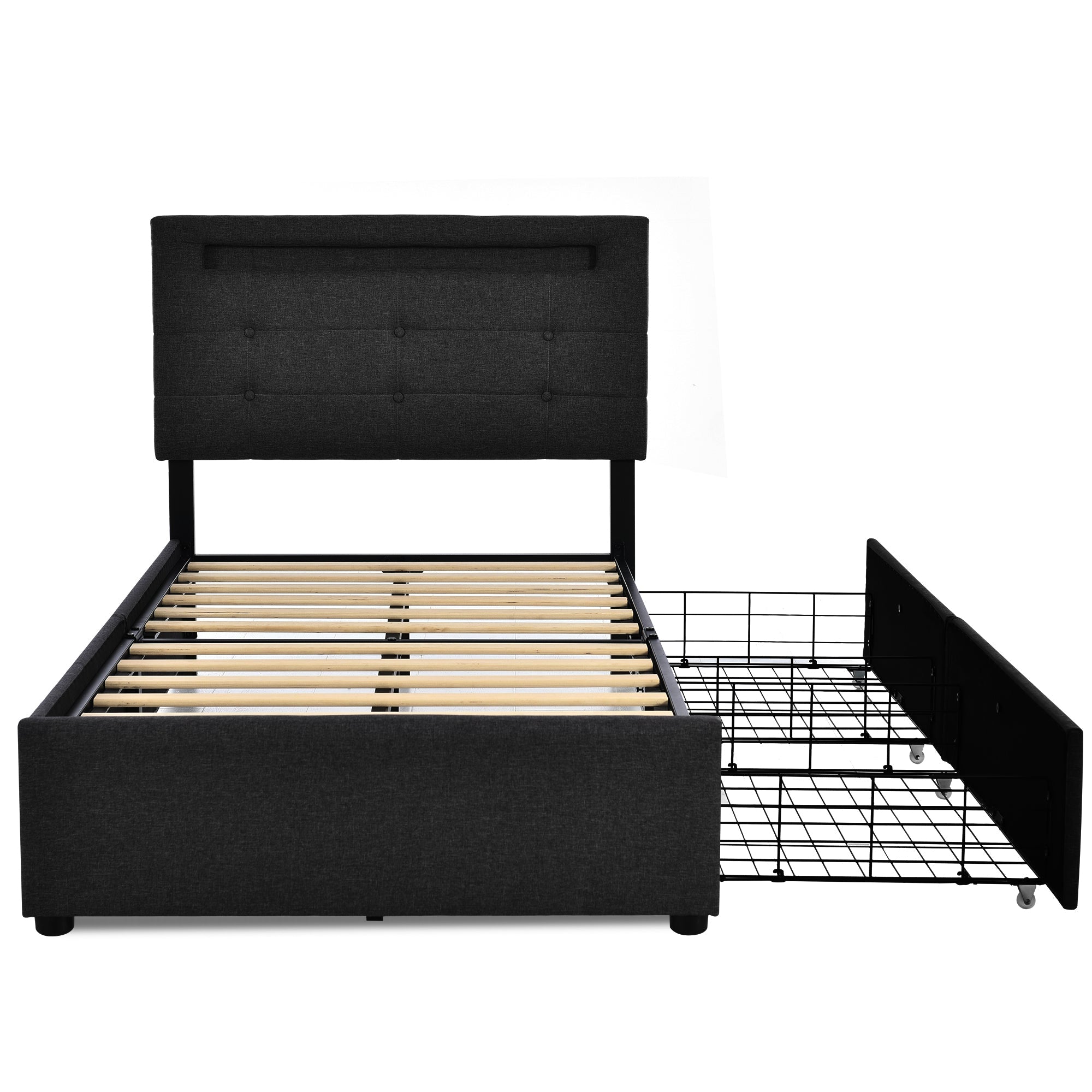 Logidon bedframe met LED-verlichting en 2 lades 90x200 zwart