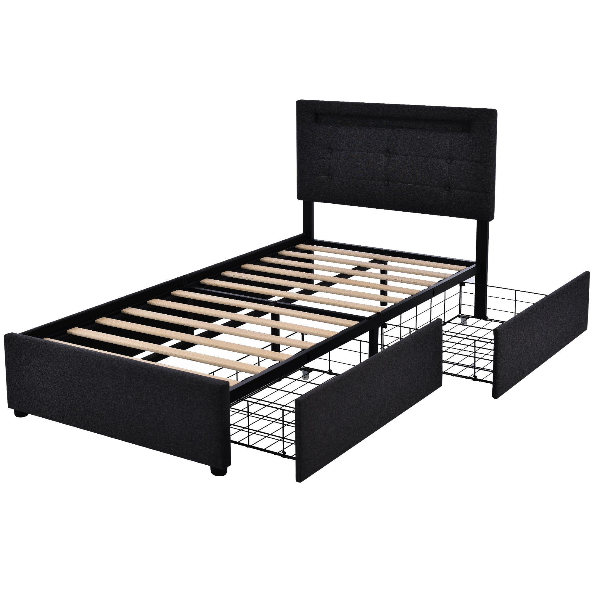 Logidon bedframe met LED-verlichting en 2 lades 90x200 zwart