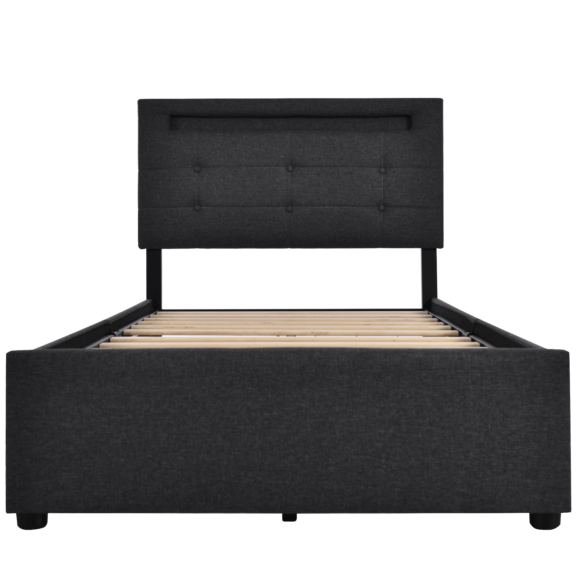 Logidon bed frame with LED lighting and 2 drawers 90x200 black