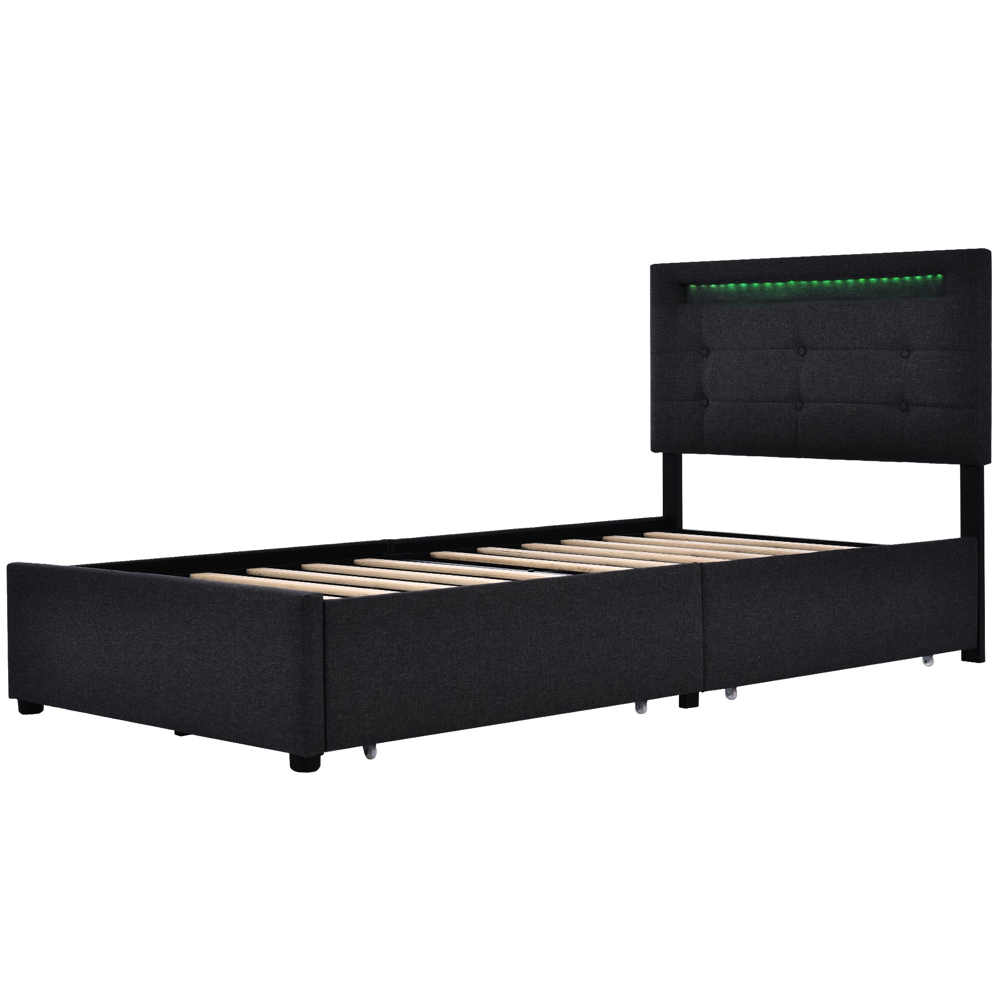 Logidon bed frame with LED lighting and 2 drawers 90x200 black