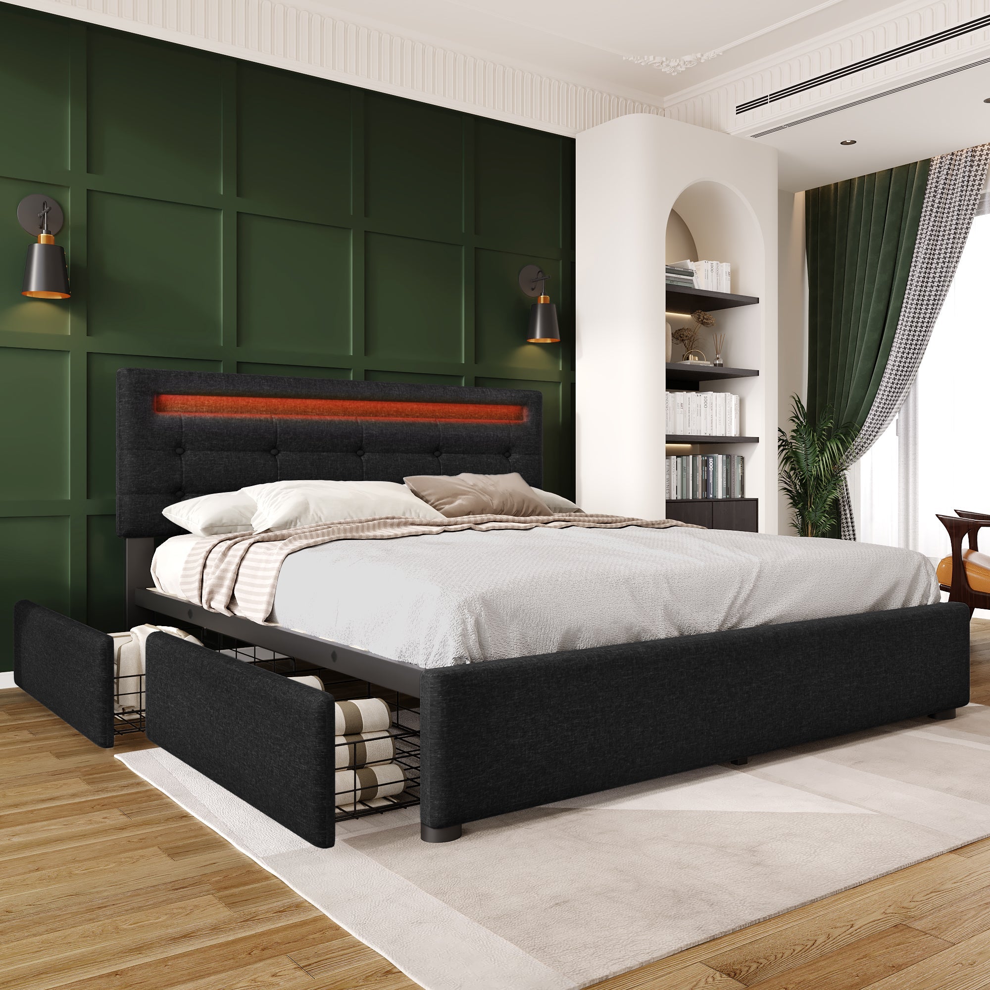 Logidon bed frame LED lighting and 4 drawers 140x200 black