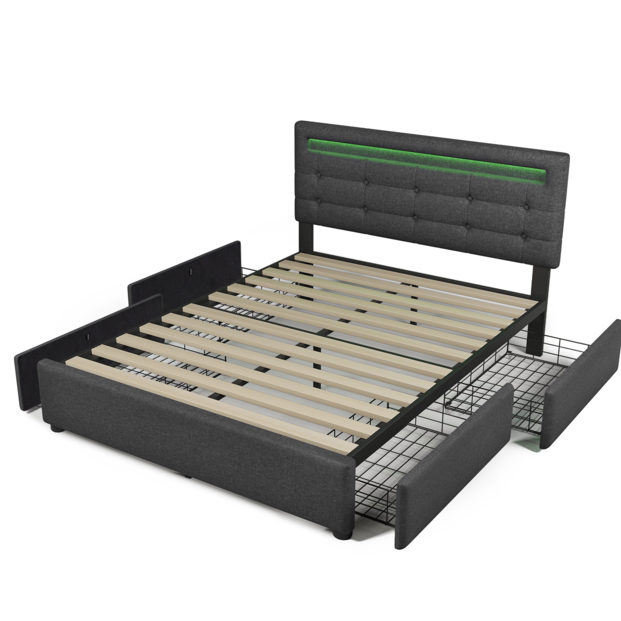 Logidon bedframe 140x200 cm met LED-verlichting 4 lades grijs