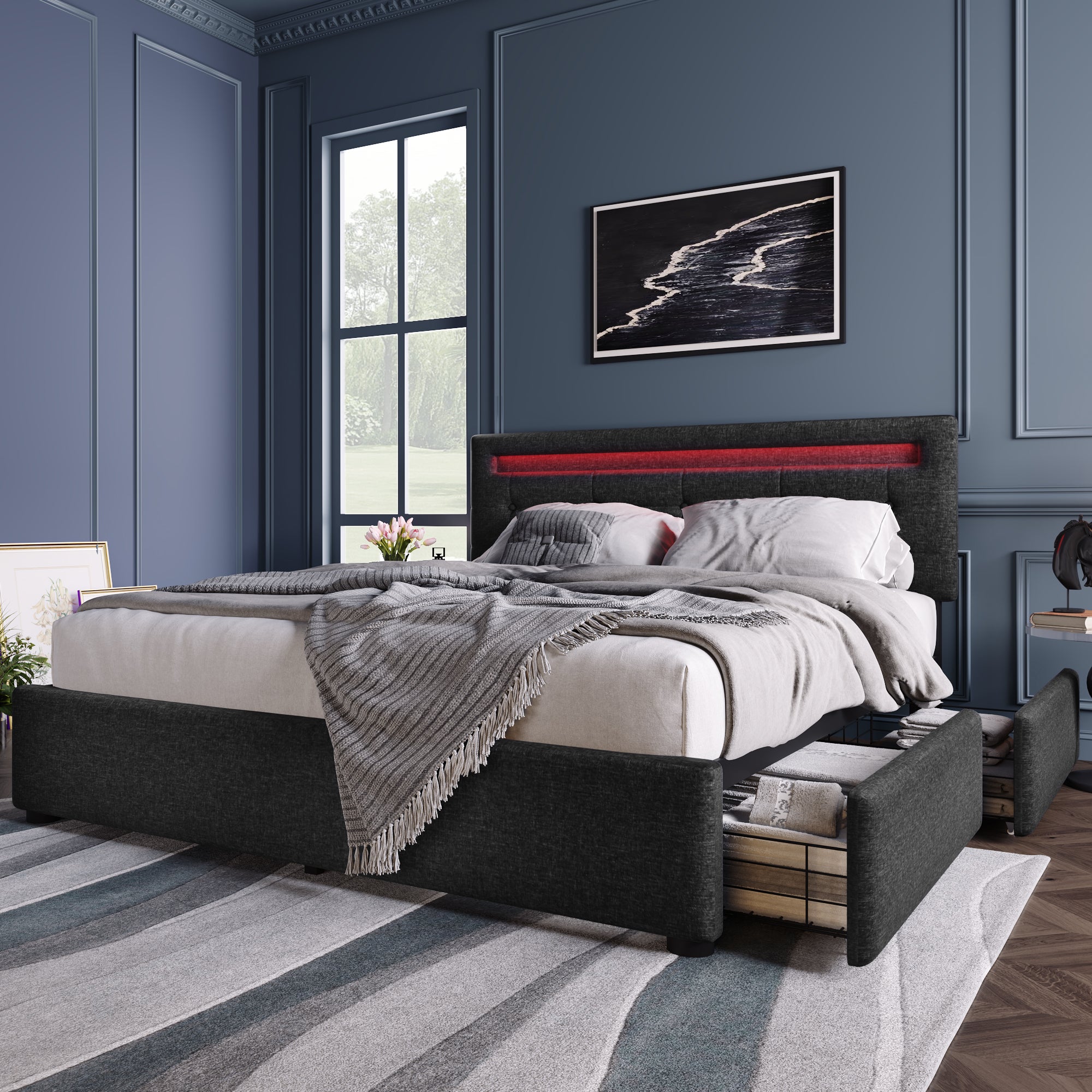 Logidon bed frame LED lighting and 4 drawers 140x200 black