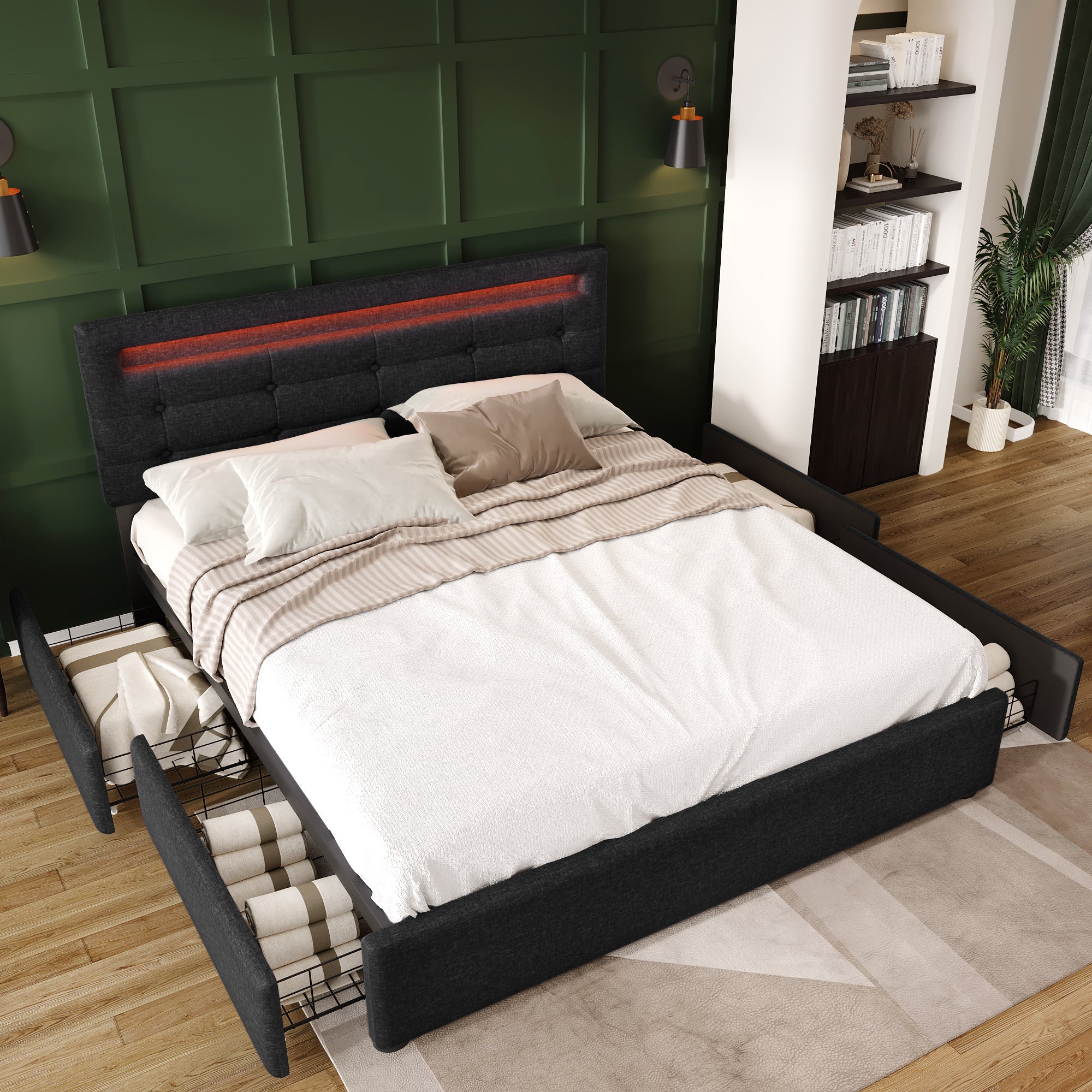 Logidon bed frame LED lighting and 4 drawers 140x200 black
