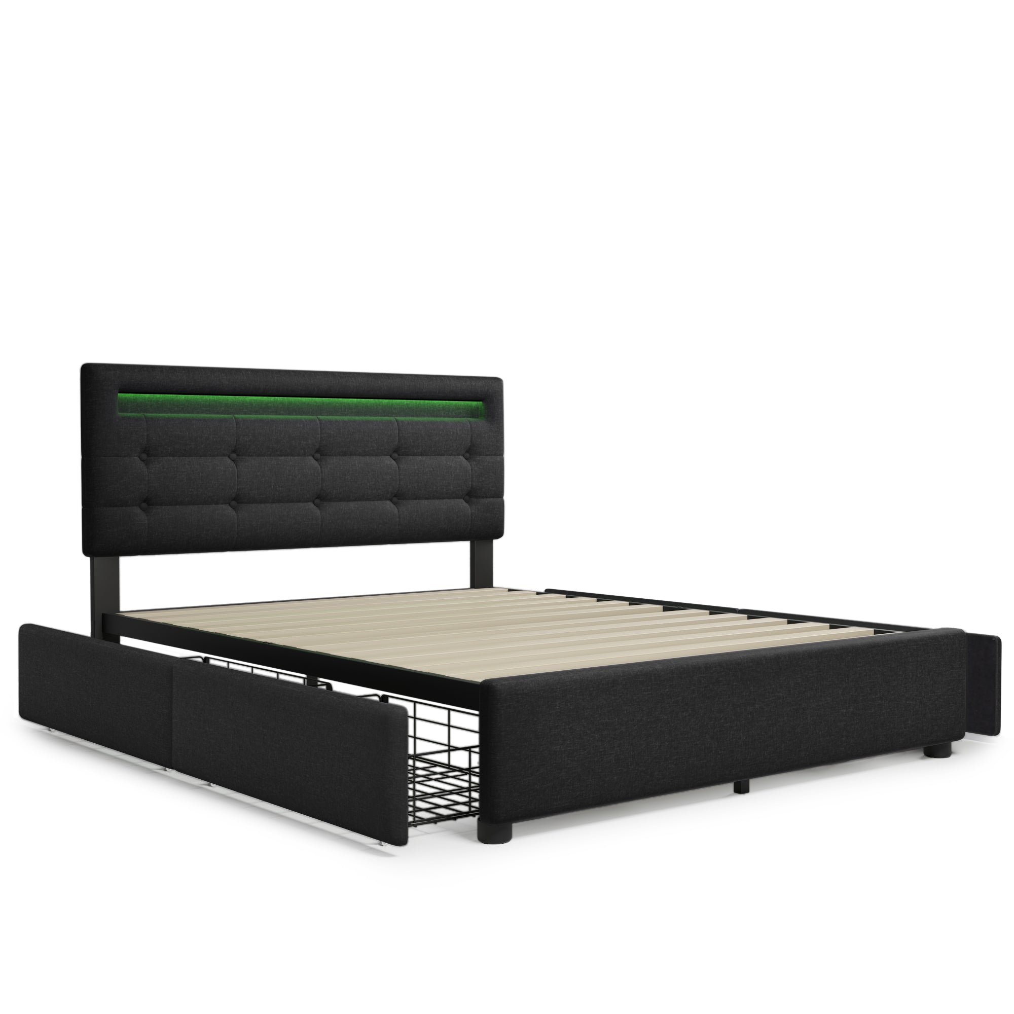 Logidon bed frame LED lighting and 4 drawers 140x200 black