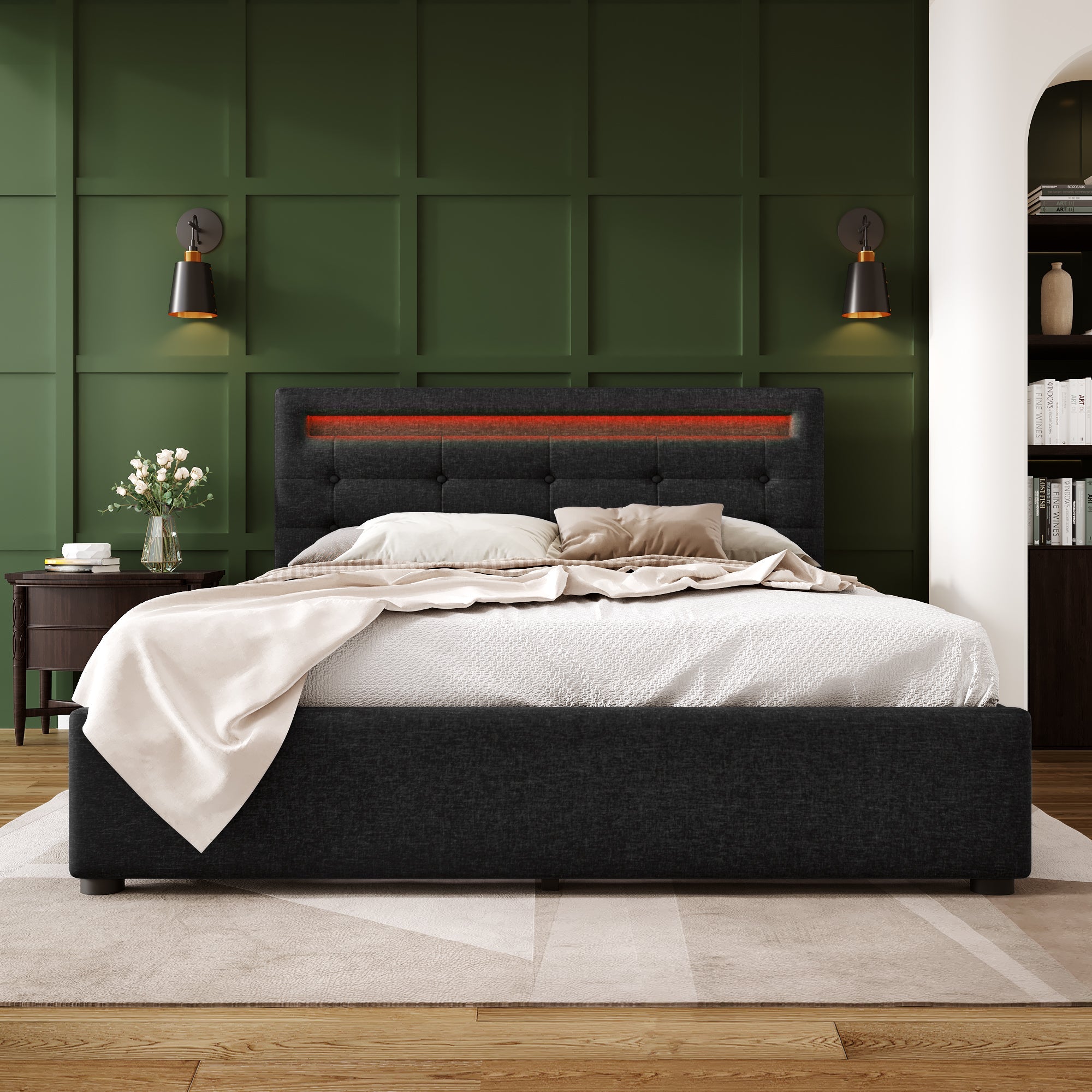 Logidon bed frame LED lighting and 4 drawers 140x200 black