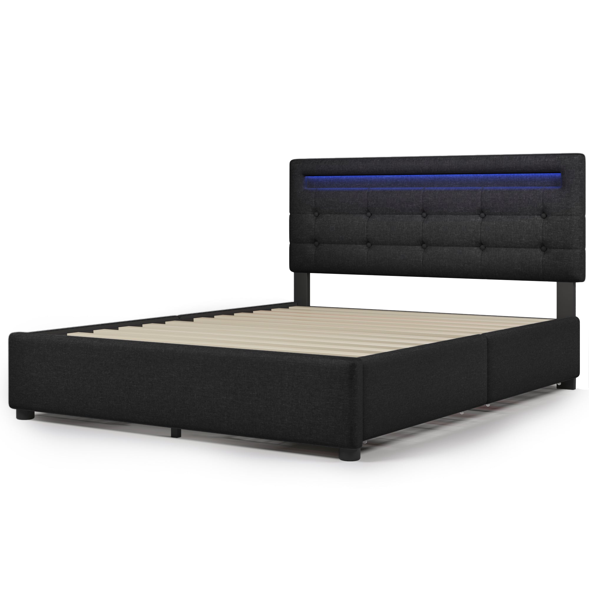 Logidon bed frame LED lighting and 4 drawers 140x200 black
