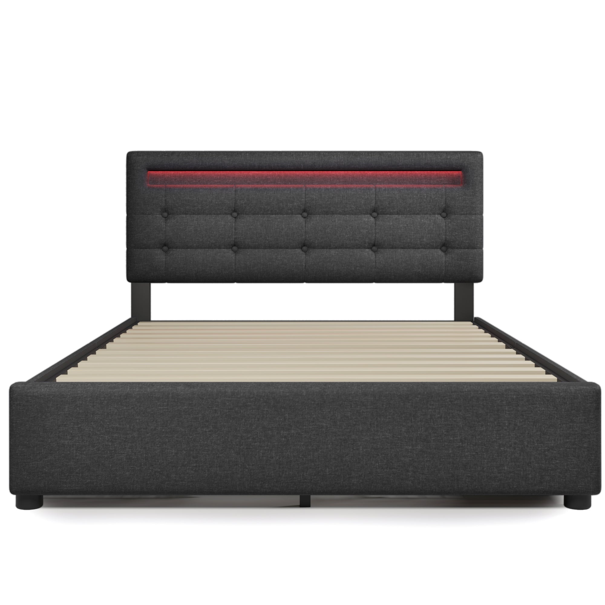 Logidon bed frame 140x200 cm with LED lighting 4 drawers gray
