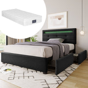 Logidon bedframe met LED-verlichting en 2 lades 90x200 zwart