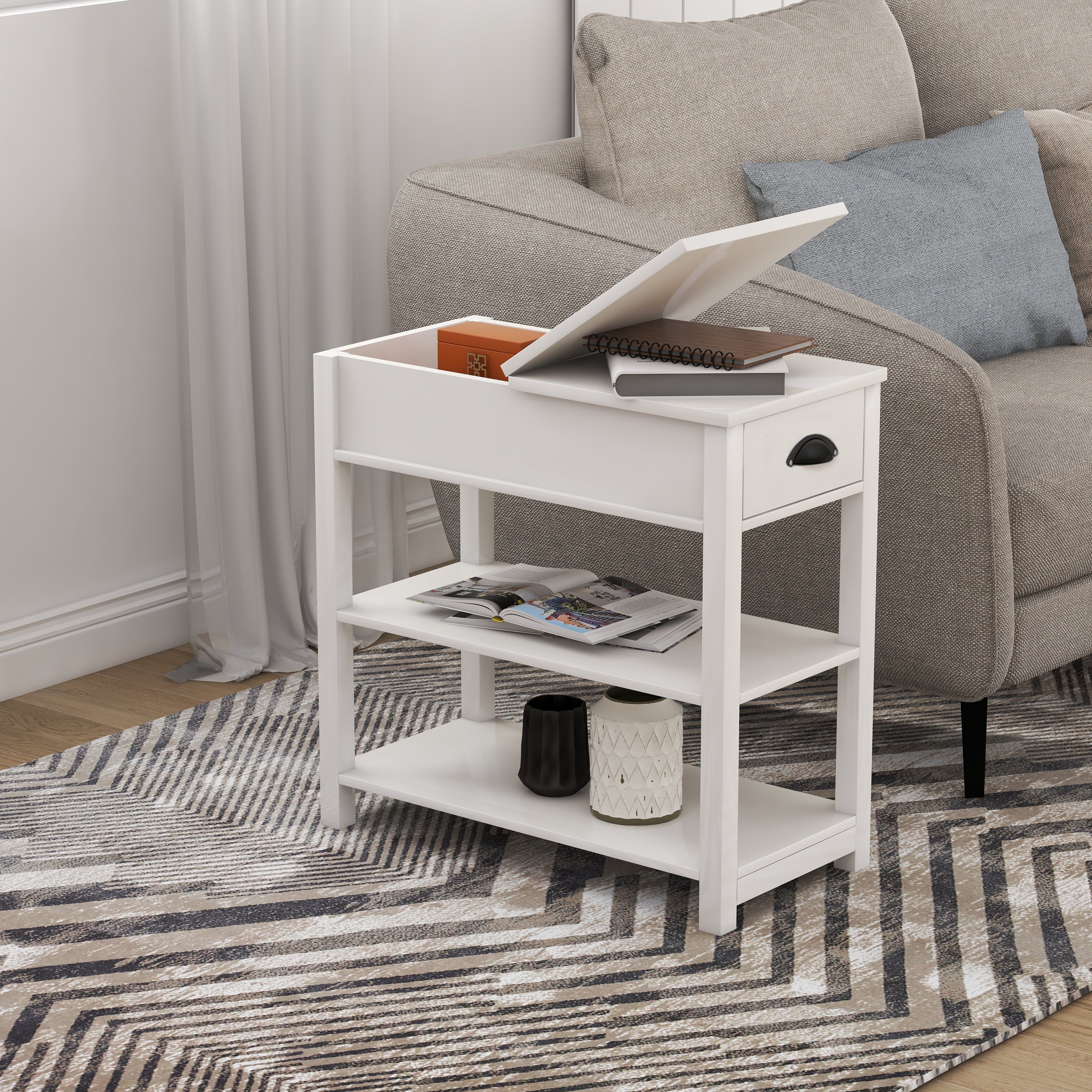 Logidon smalle bijzettafel met lade - flip-over design, wit