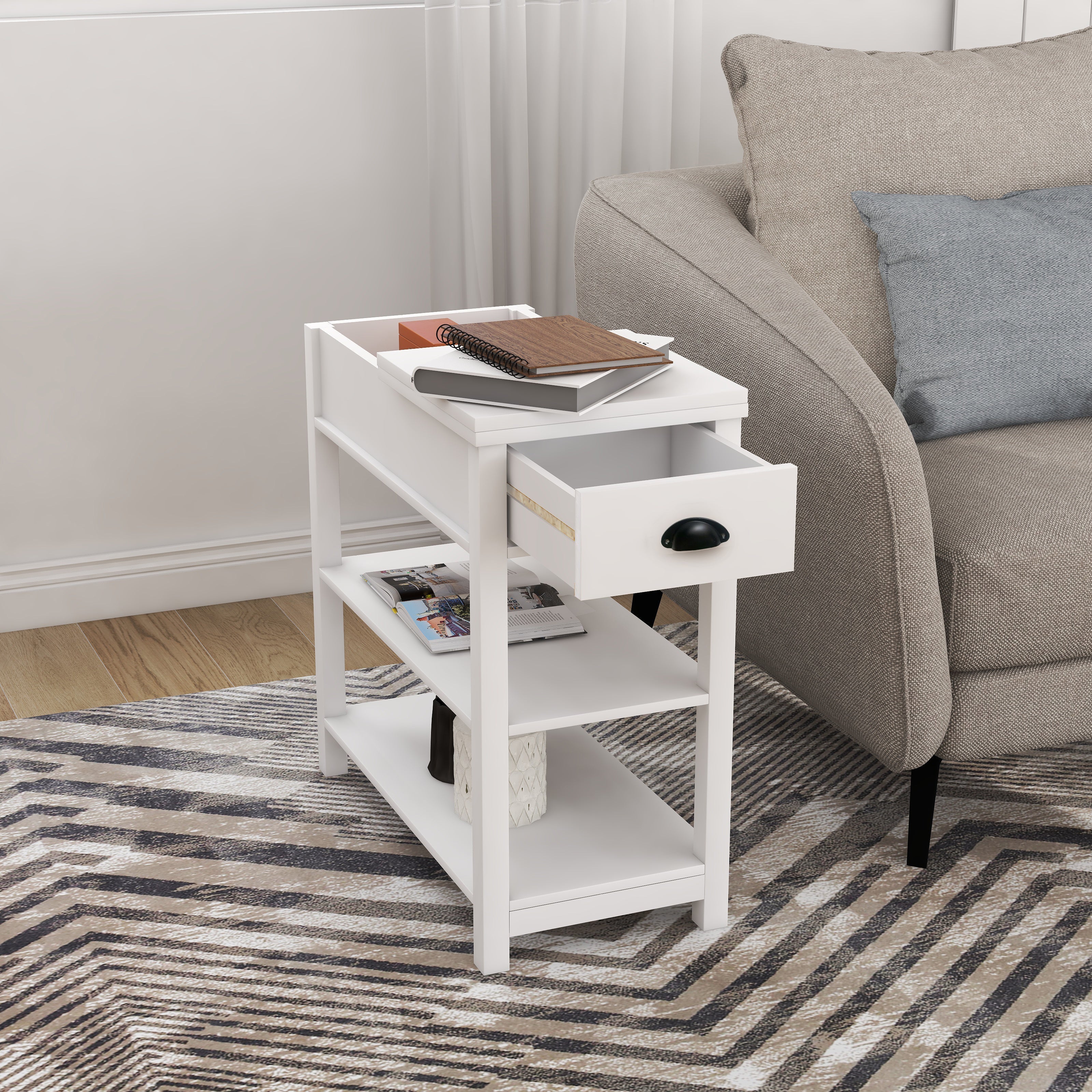 Logidon smalle bijzettafel met lade - flip-over design, wit