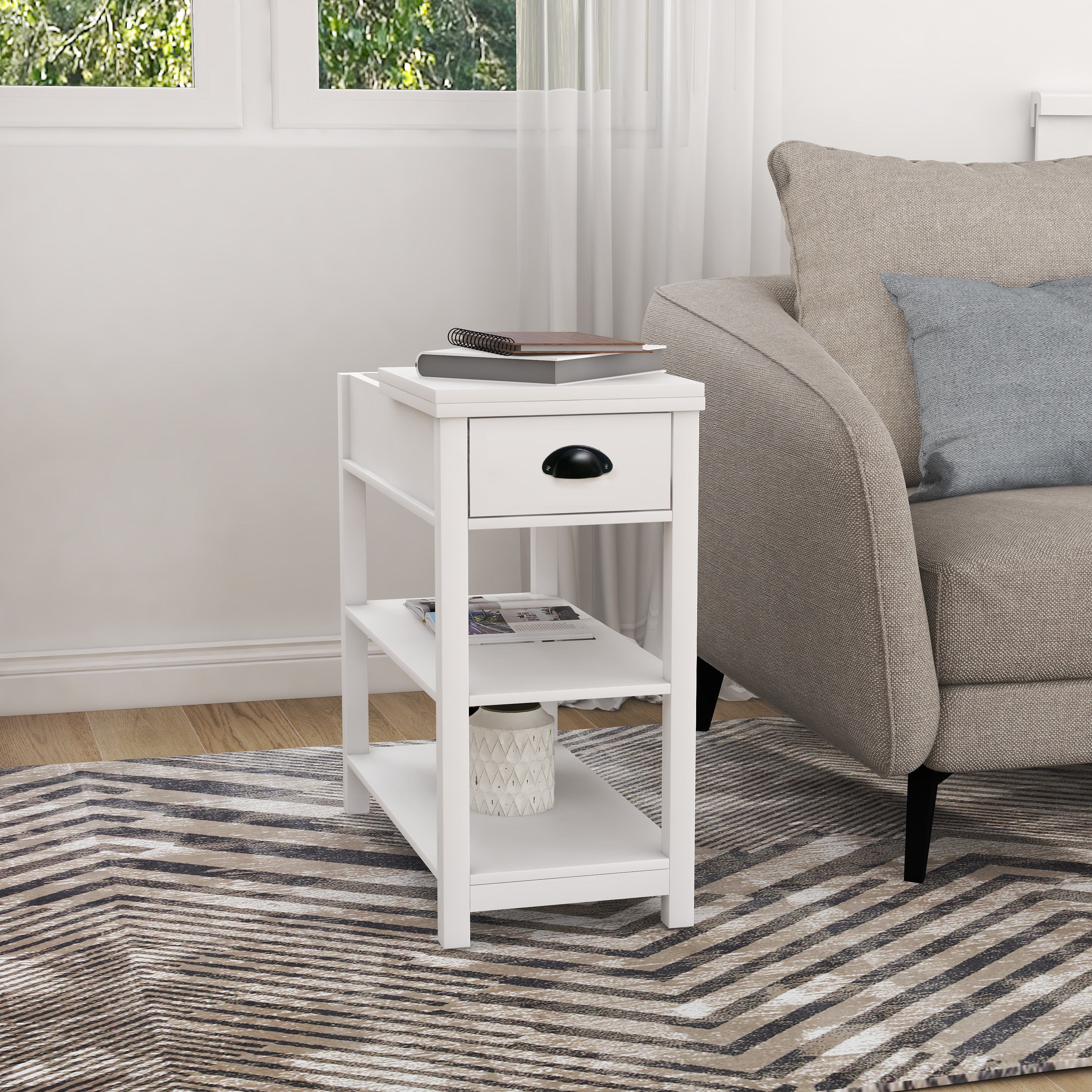 Logidon smalle bijzettafel met lade - flip-over design, wit