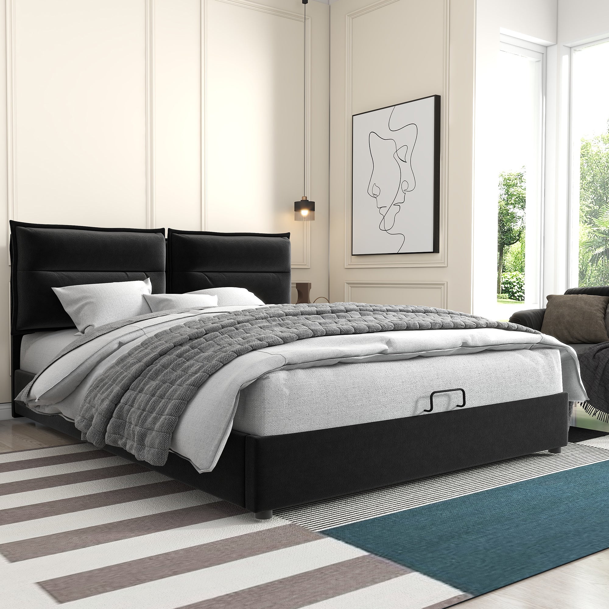 Logidon Hydraulic Upholstered Bed 140x200 Black Headboard Adjustment