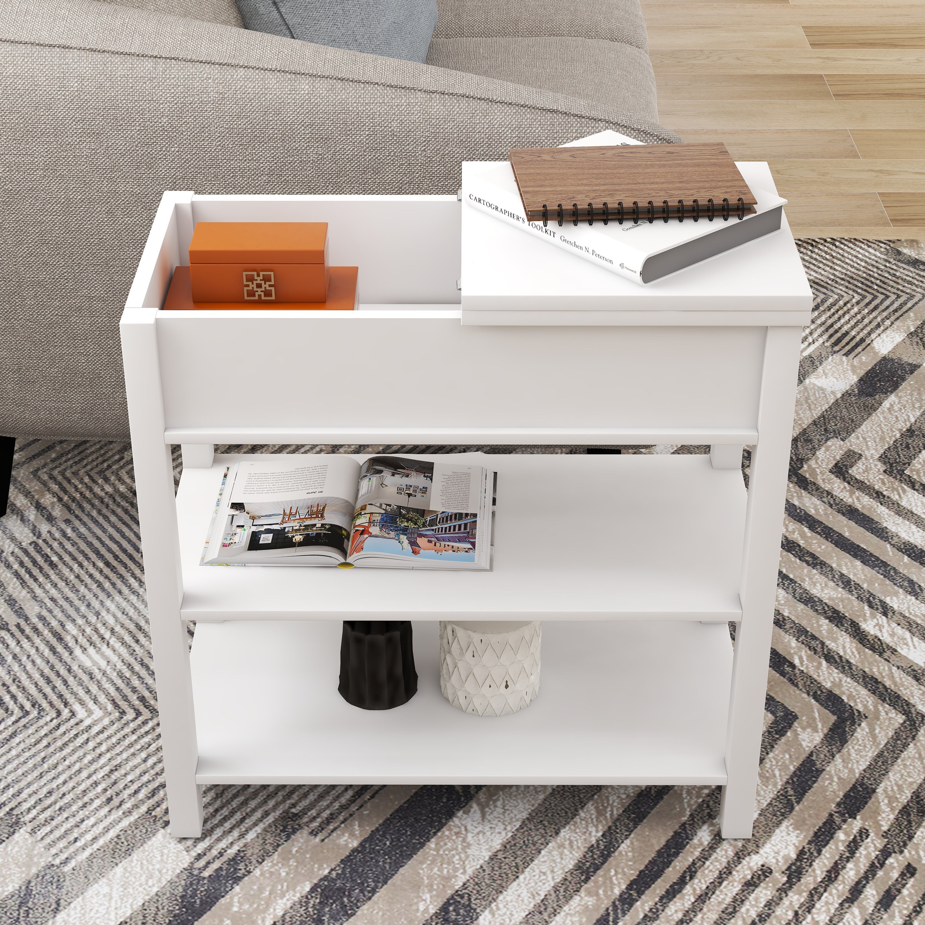 Logidon smalle bijzettafel met lade - flip-over design, wit