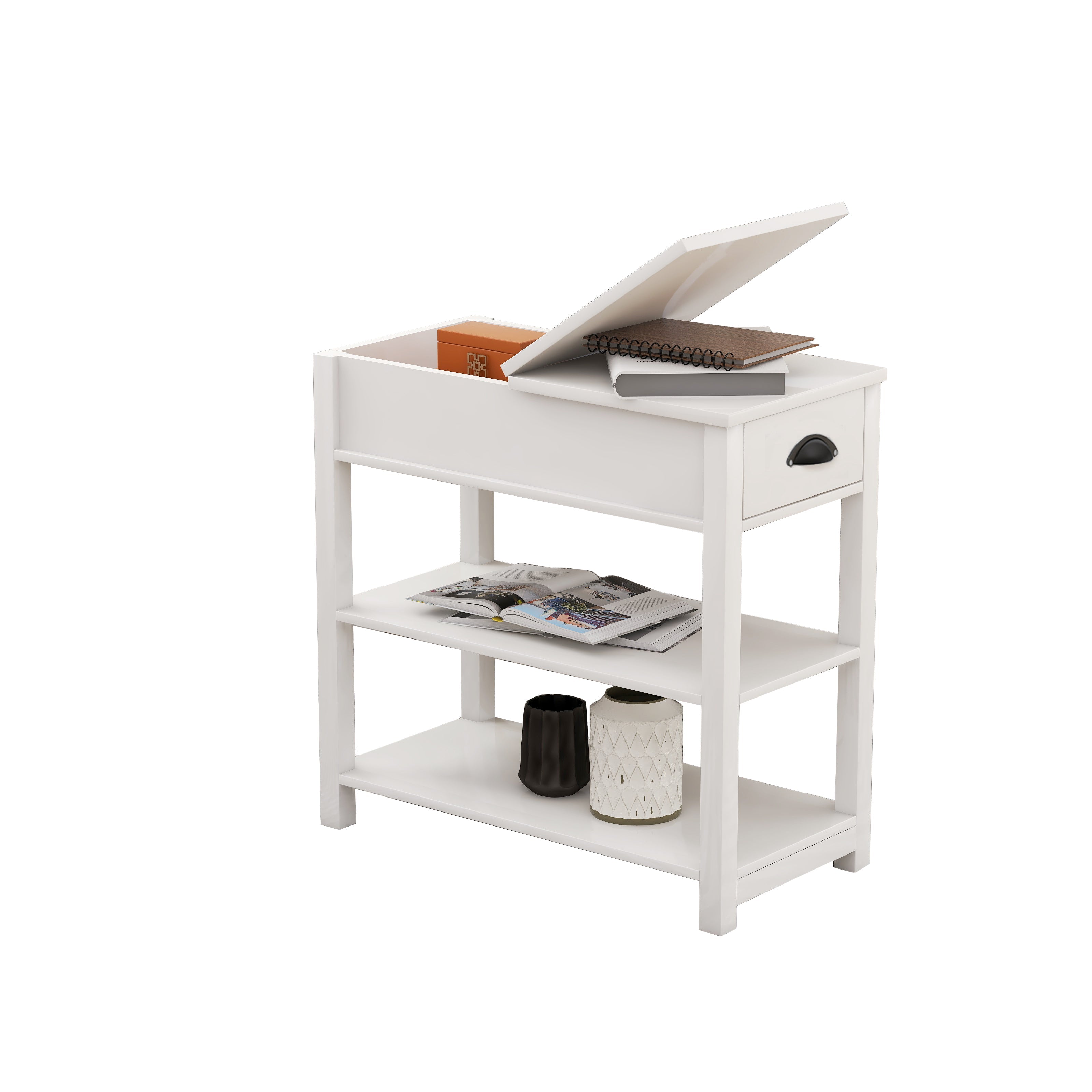 Logidon smalle bijzettafel met lade - flip-over design, wit