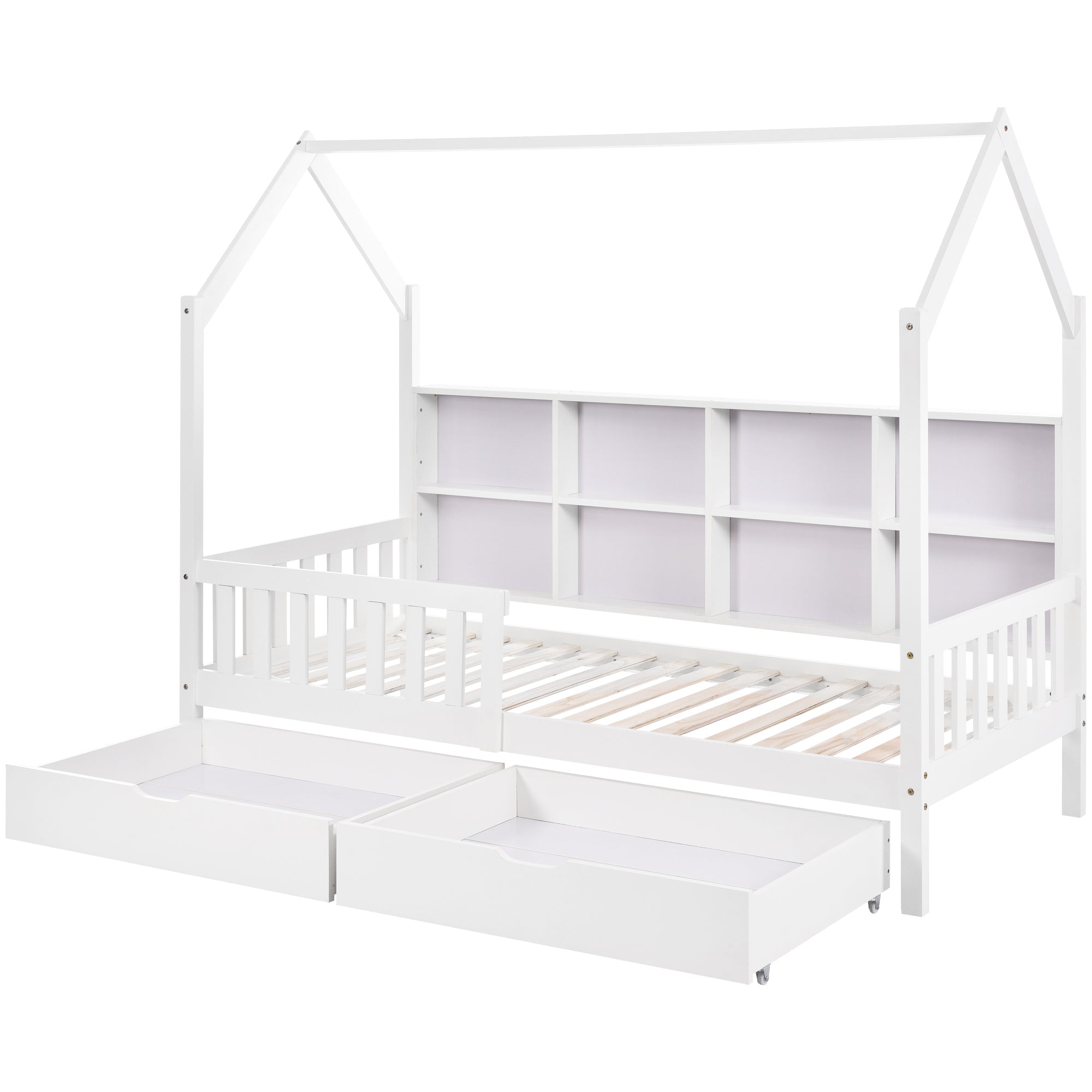 Logidon huisbed 90x200 wit met boekenkast en twee lades