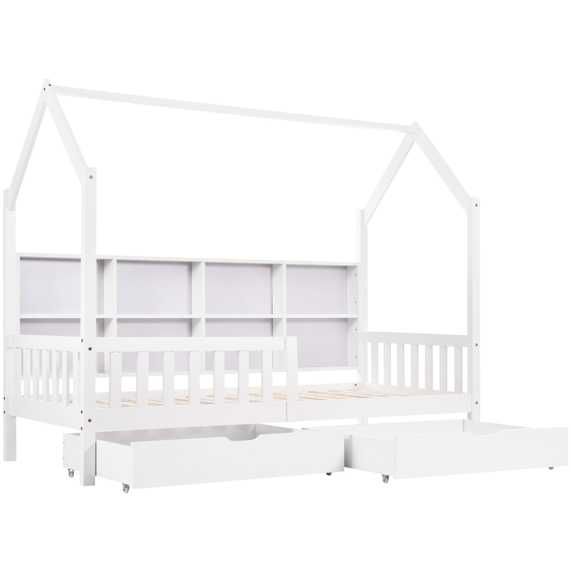 Logidon huisbed 90x200 wit met boekenkast en twee lades