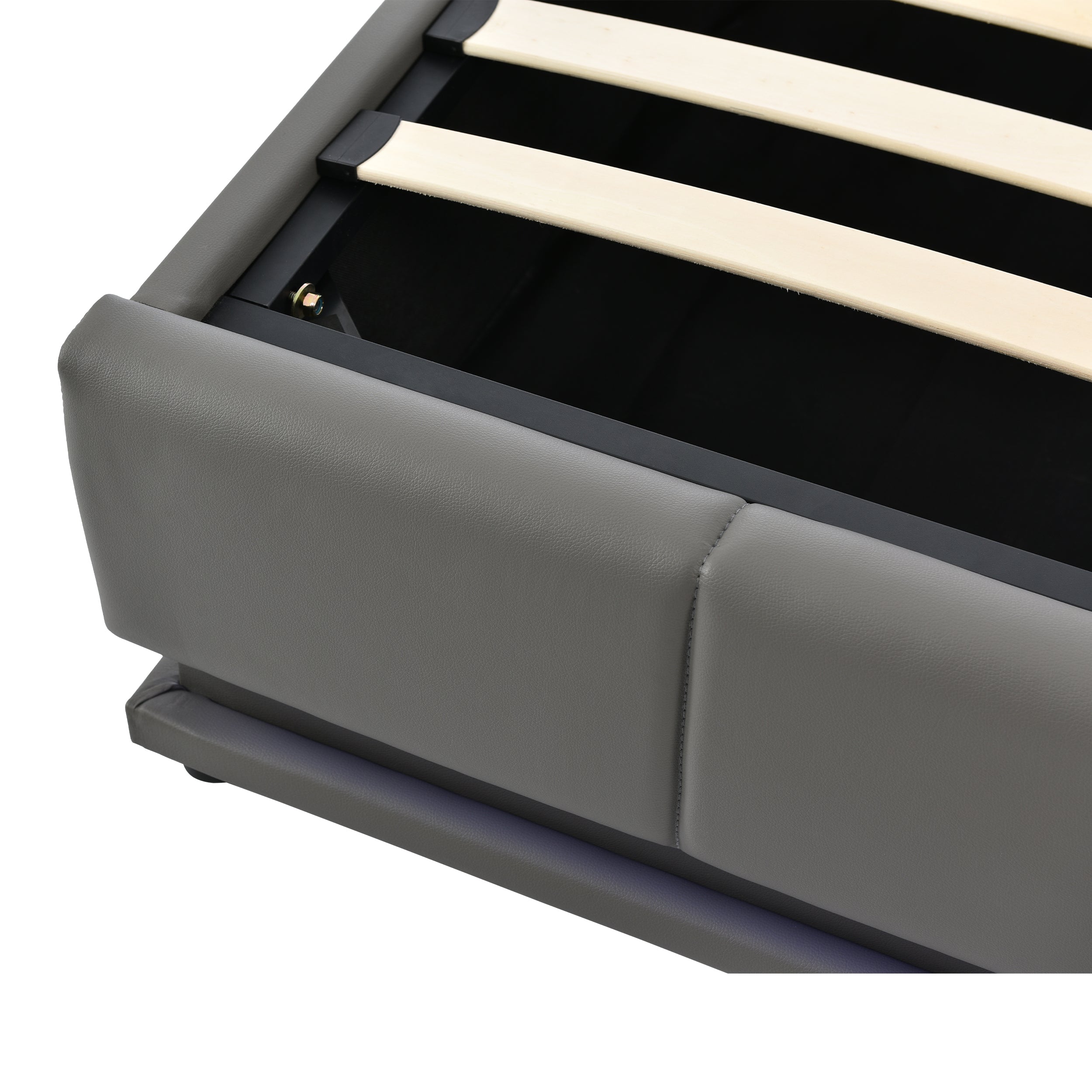 Logidon upholstered bed 140x200 gray with LED lighting bed storage space