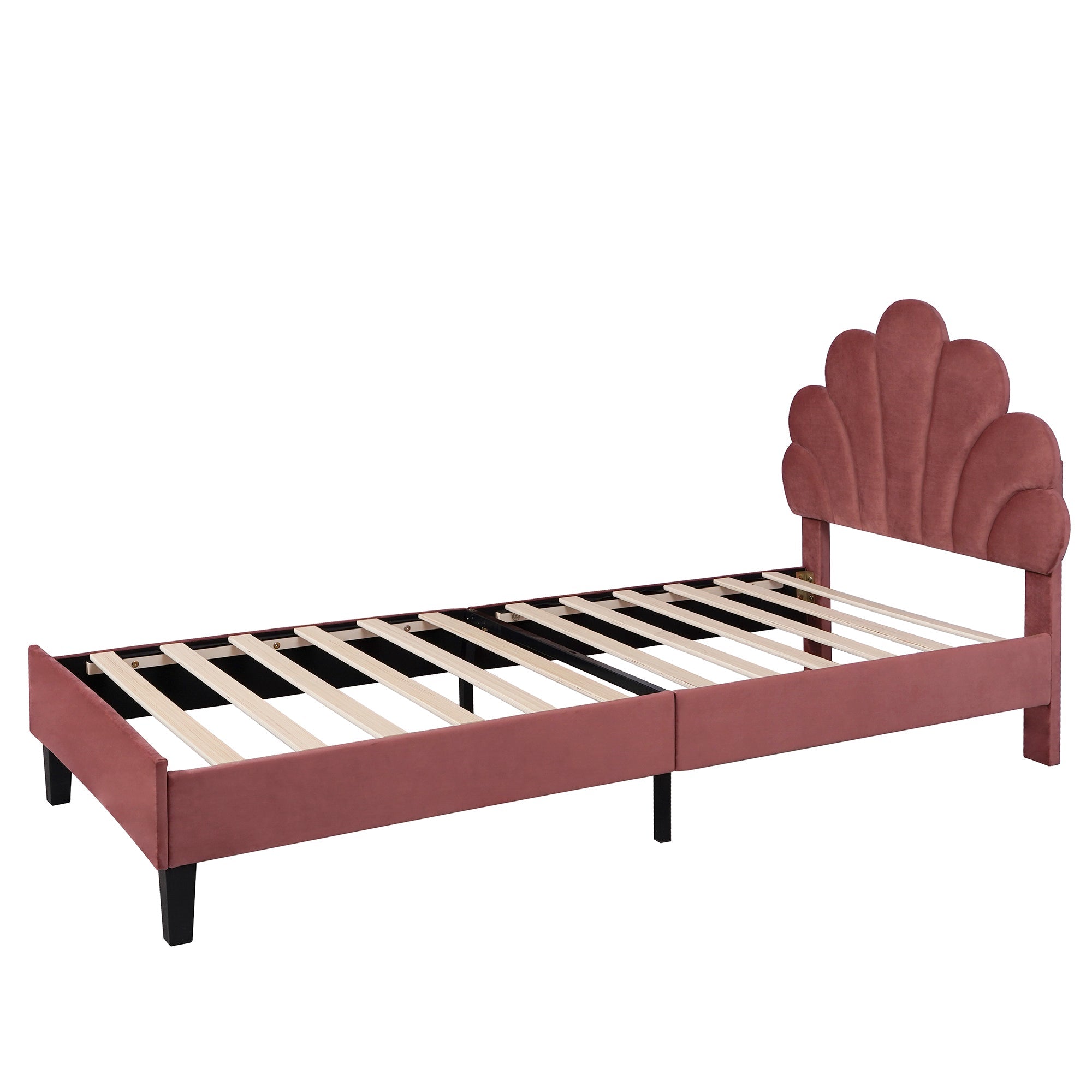 Logidon gestoffeerd bed 90x200 bonenrood fluwelen hoofdeinde bloemvorm