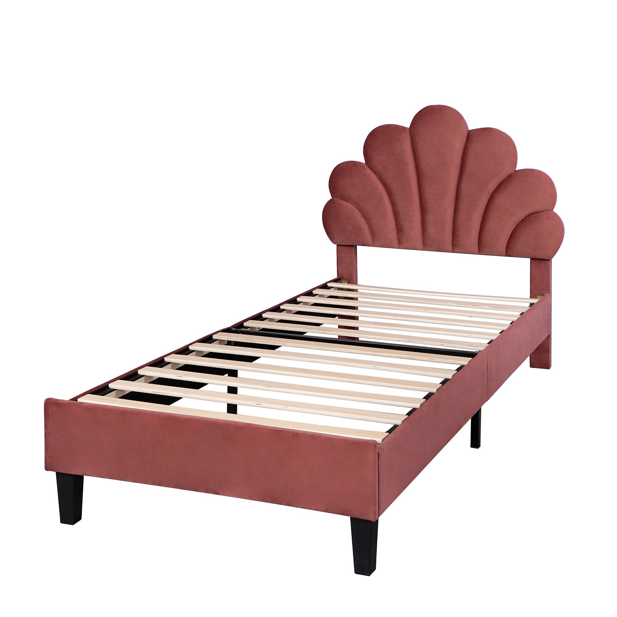 Logidon gestoffeerd bed 90x200 bonenrood fluwelen hoofdeinde bloemvorm