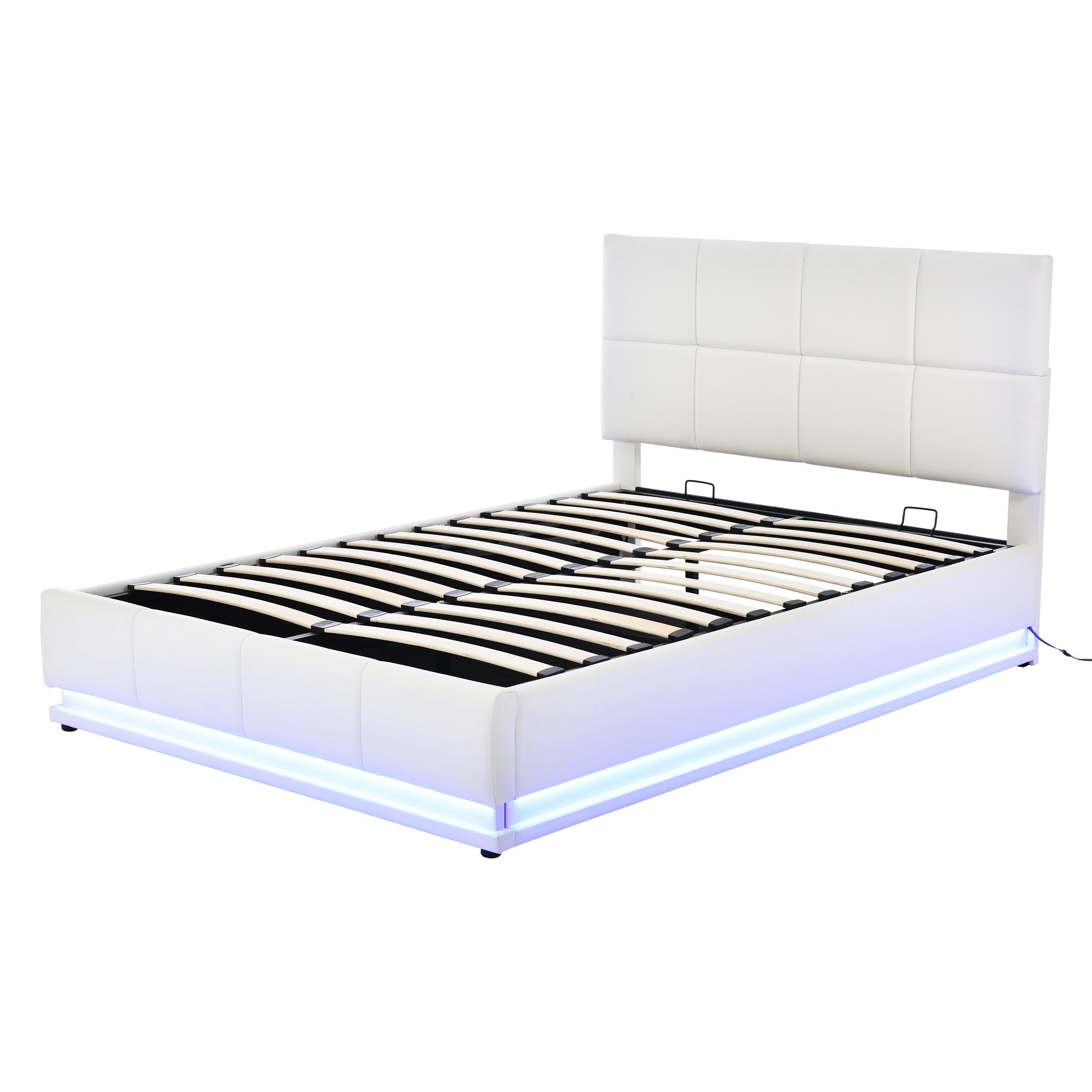 Logidon gestoffeerd bed 140x200 cm wit met LED-verlichting en bedstee