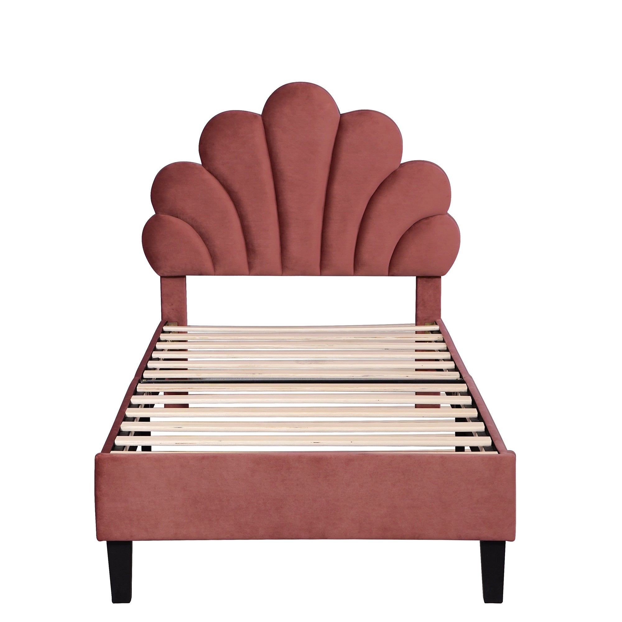 Logidon gestoffeerd bed 90x200 bonenrood fluwelen hoofdeinde bloemvorm