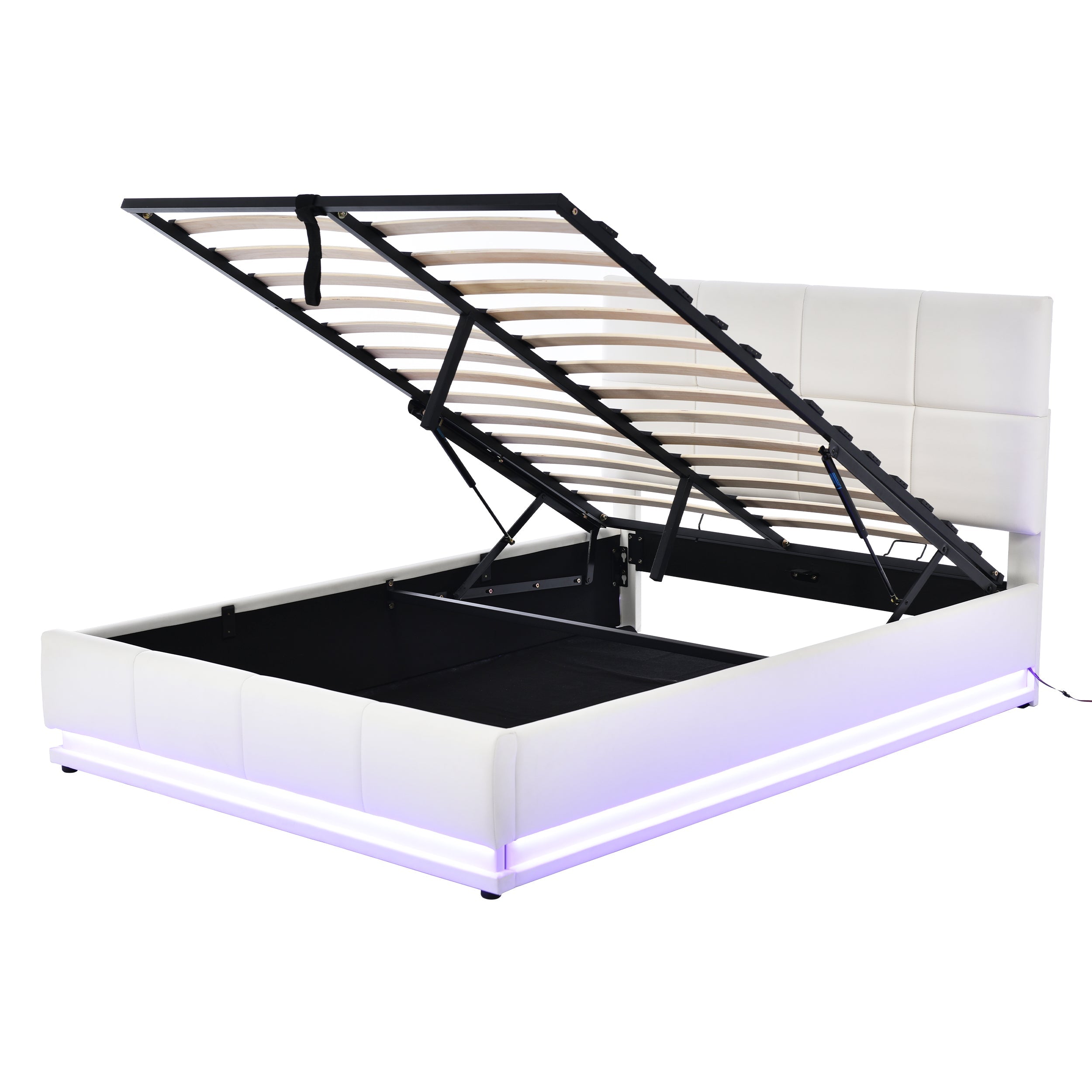 Logidon gestoffeerd bed 140x200 cm wit met LED-verlichting en bedstee