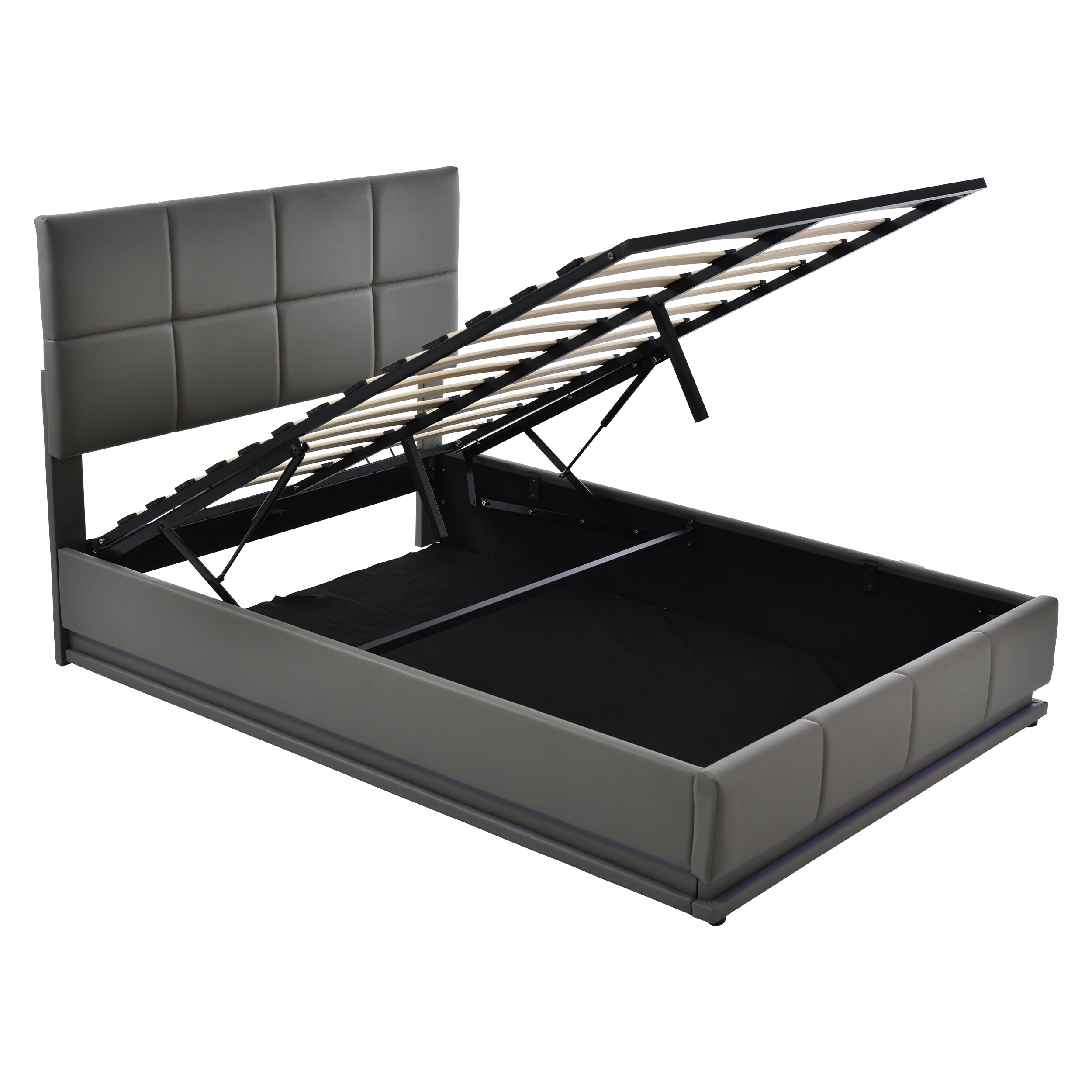 Logidon upholstered bed 140x200 gray with LED lighting bed storage space